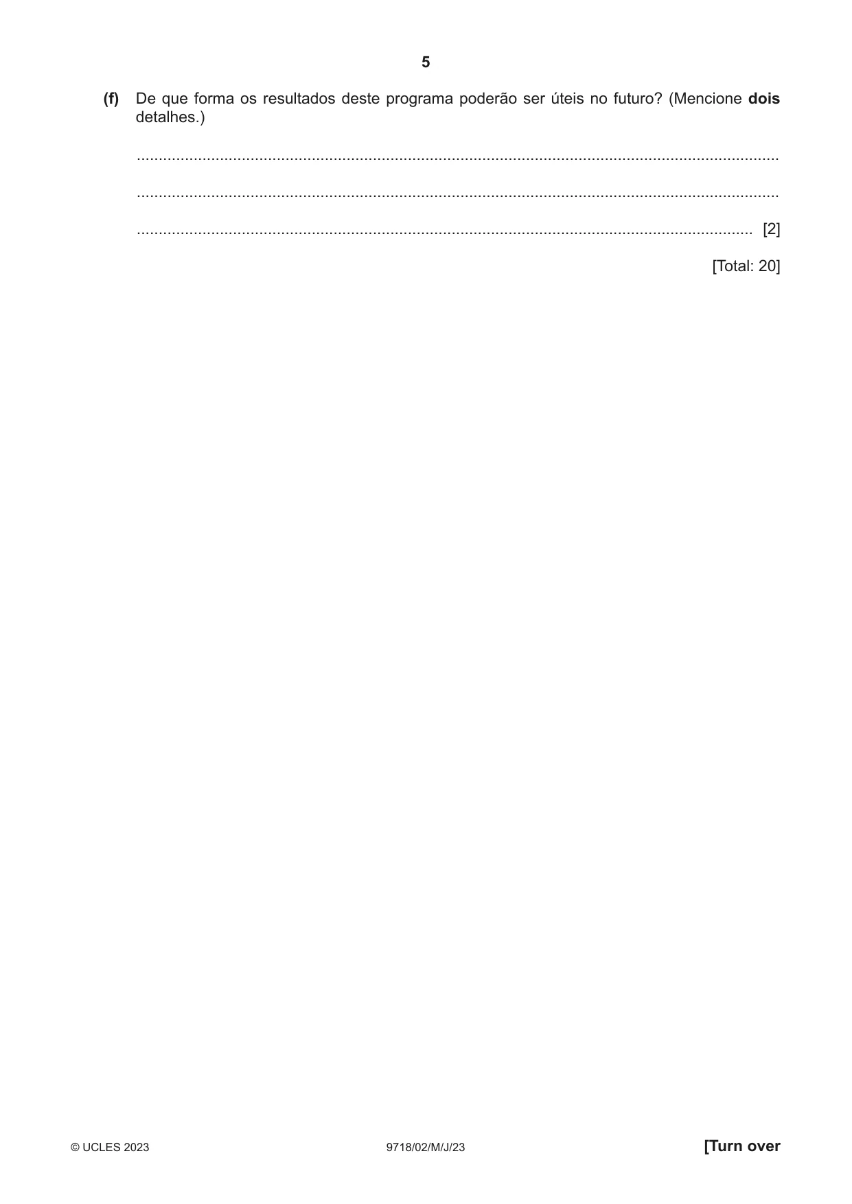 Cambridge A Level Portuguese (A Level only) 9718 2023 May/June Paper 2 · Variant 0 question paper, page 5 of 12