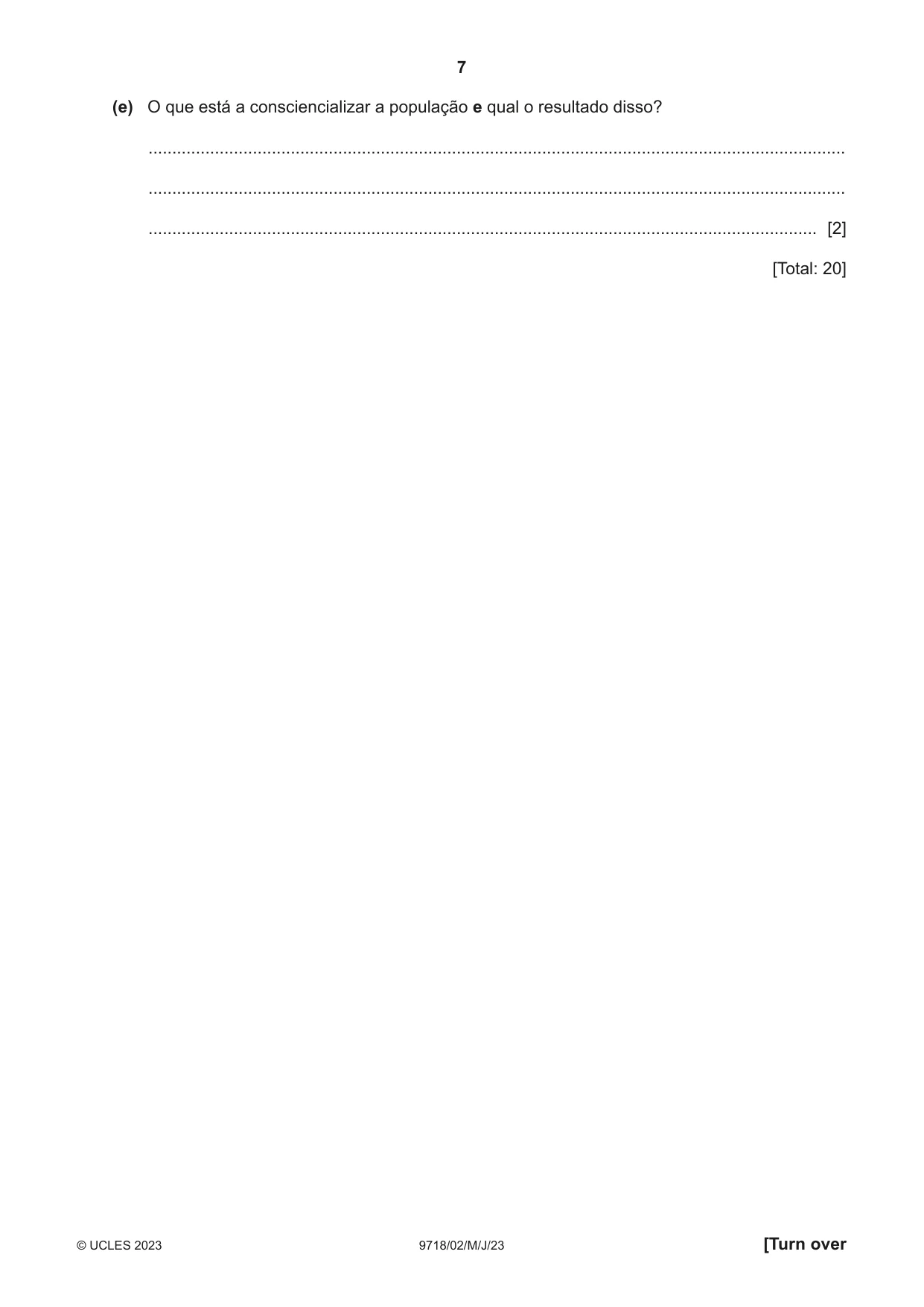 Cambridge A Level Portuguese (A Level only) 9718 2023 May/June Paper 2 · Variant 0 question paper, page 7 of 12