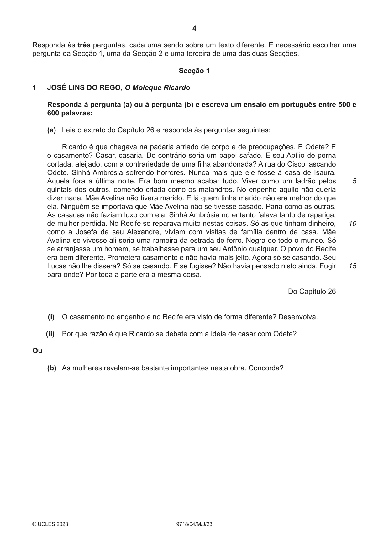 Cambridge A Level Portuguese (A Level only) 9718 2023 May/June Paper 4 · Variant 0 question paper, page 4 of 8