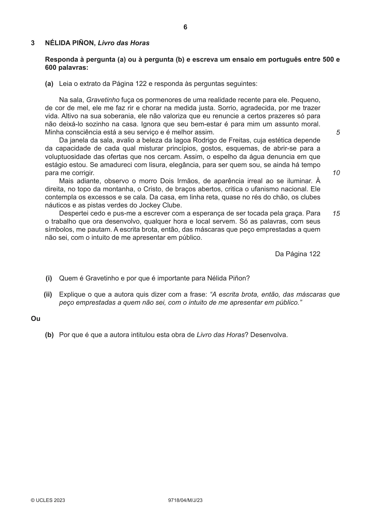 Cambridge A Level Portuguese (A Level only) 9718 2023 May/June Paper 4 · Variant 0 question paper, page 6 of 8