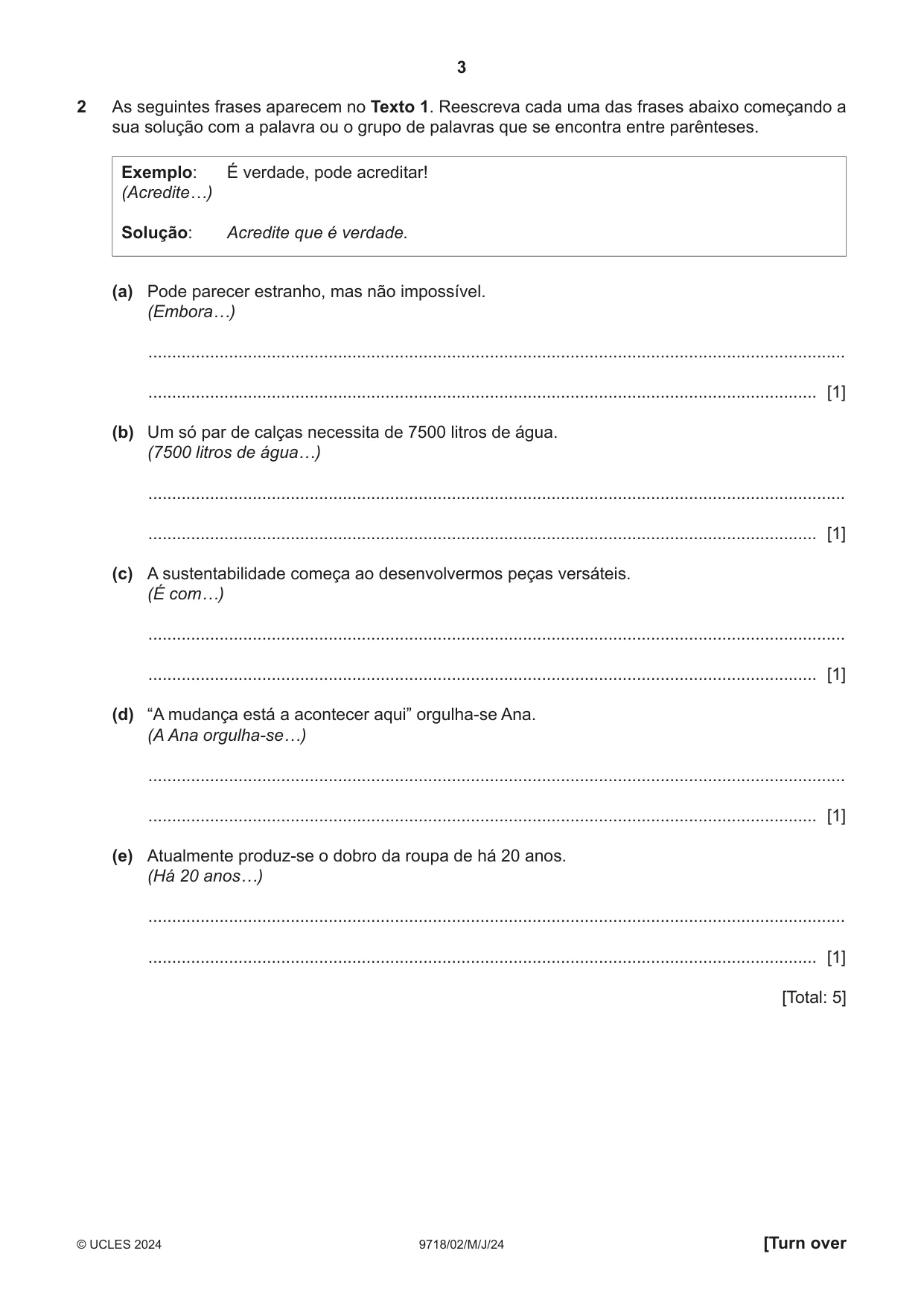 Cambridge A Level Portuguese (A Level only) 9718 2024 May/June Paper 2 · Variant 0 question paper, page 3 of 12