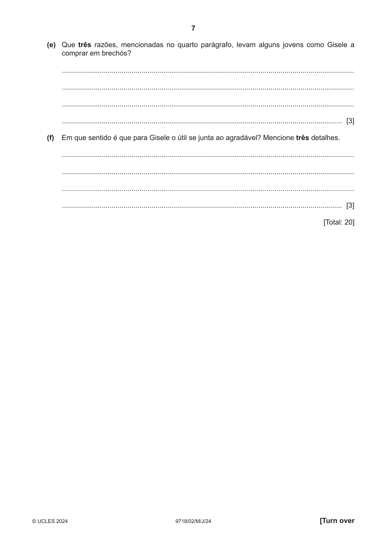 Cambridge A Level Portuguese (A Level only) 9718 2024 May/June Paper 2 · Variant 0 question paper, page 7 of 12