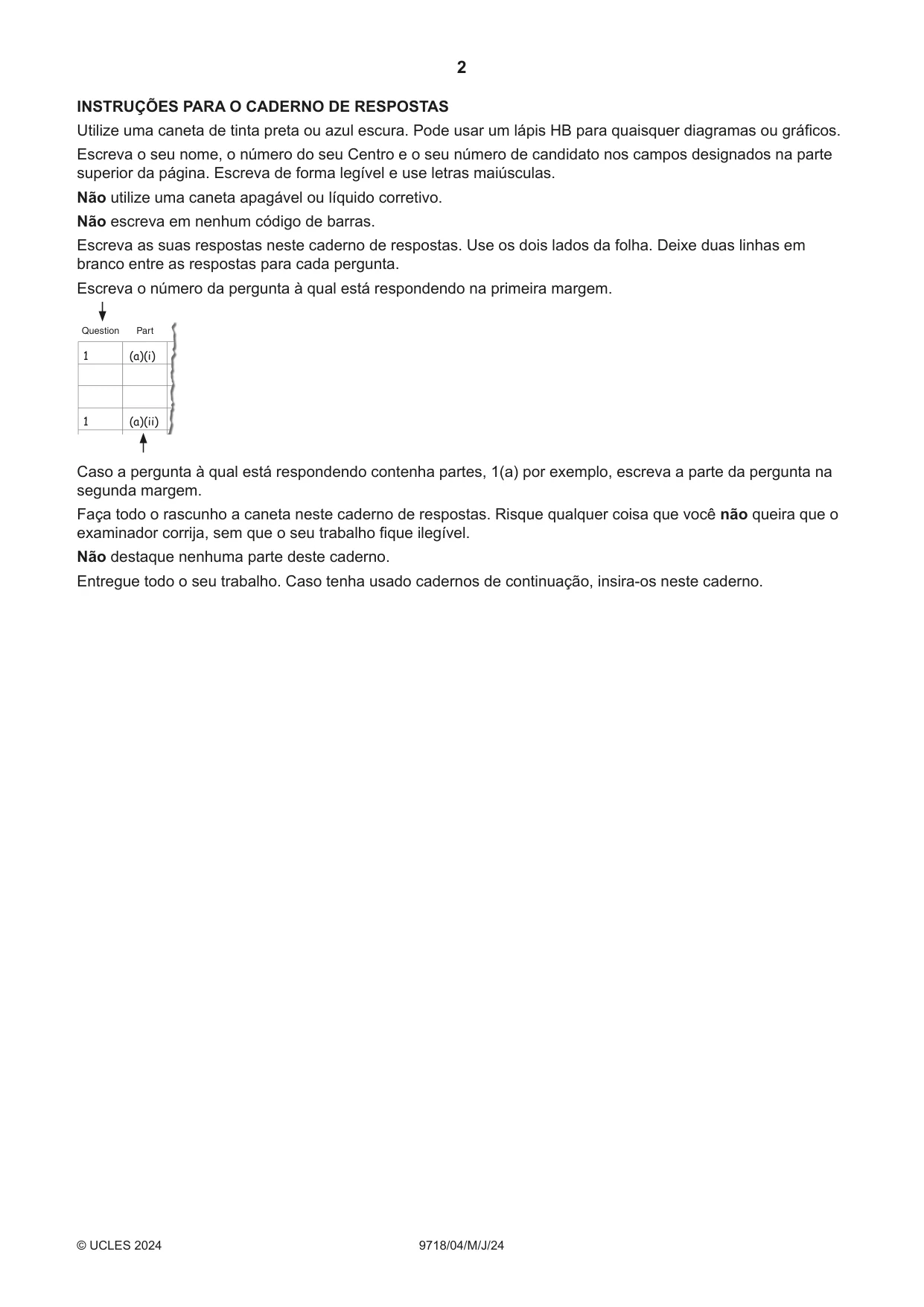 Cambridge A Level Portuguese (A Level only) 9718 2024 May/June Paper 4 · Variant 0 question paper, page 2 of 8
