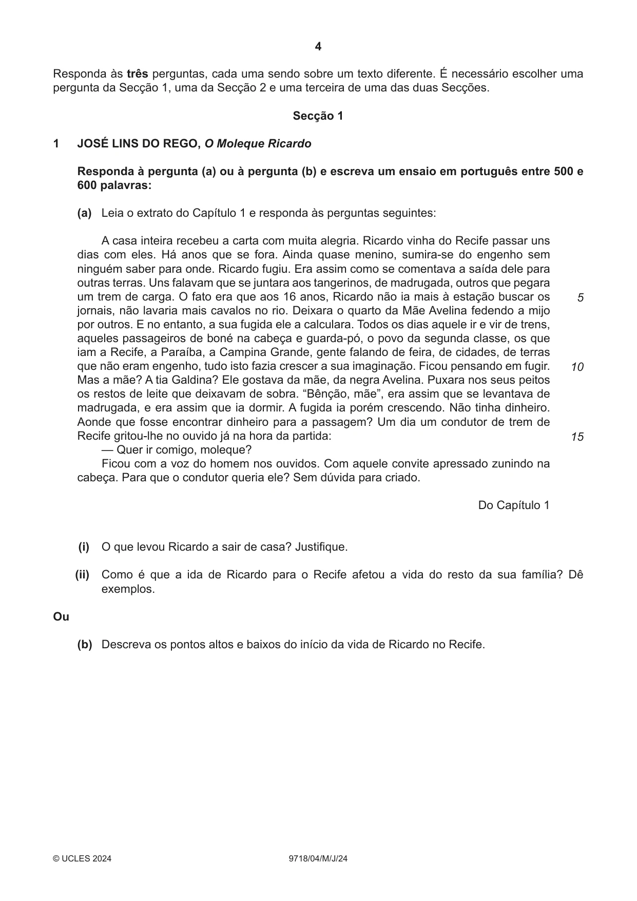 Cambridge A Level Portuguese (A Level only) 9718 2024 May/June Paper 4 · Variant 0 question paper, page 4 of 8