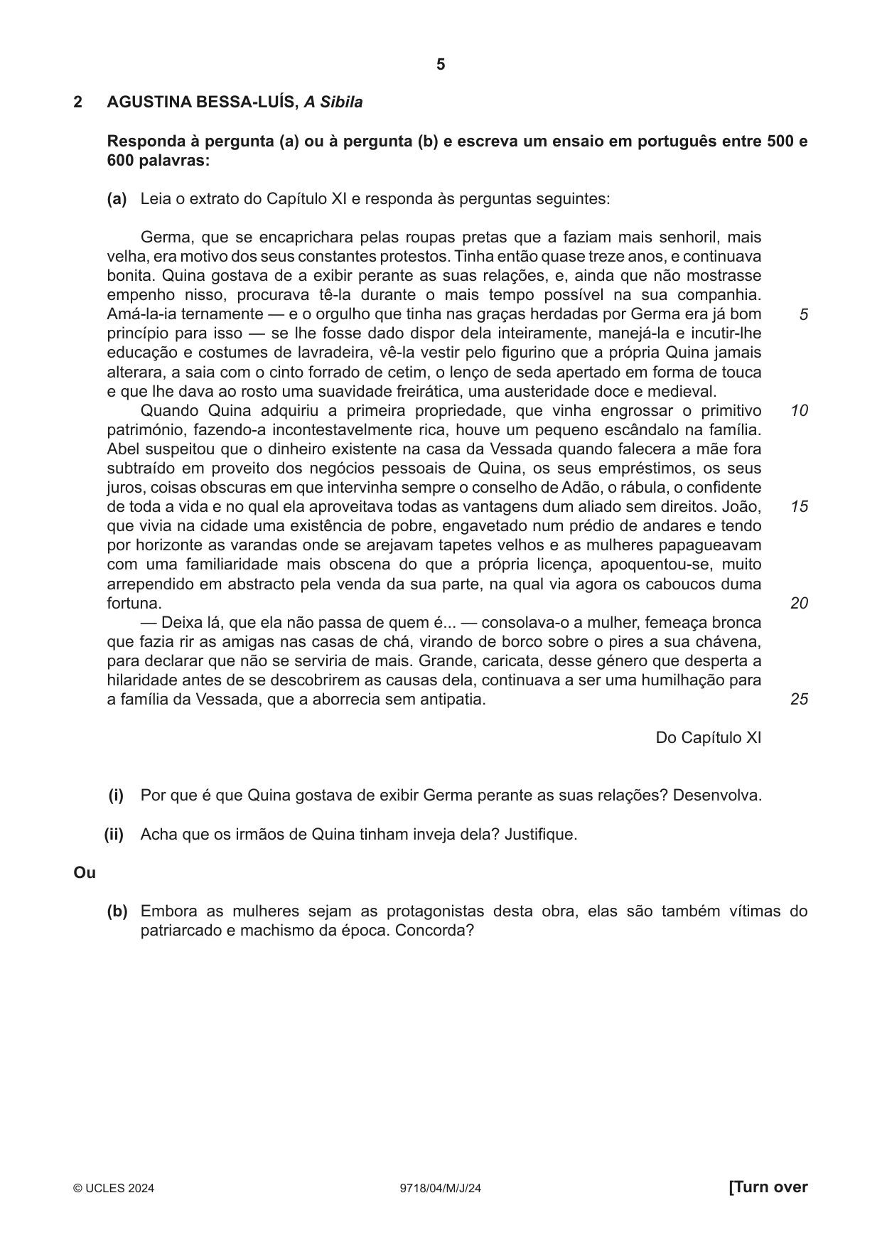 Cambridge A Level Portuguese (A Level only) 9718 2024 May/June Paper 4 · Variant 0 question paper, page 5 of 8