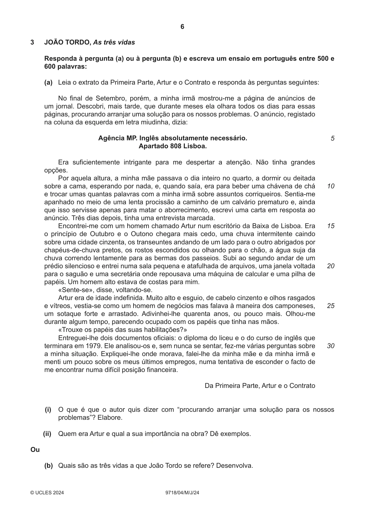 Cambridge A Level Portuguese (A Level only) 9718 2024 May/June Paper 4 · Variant 0 question paper, page 6 of 8