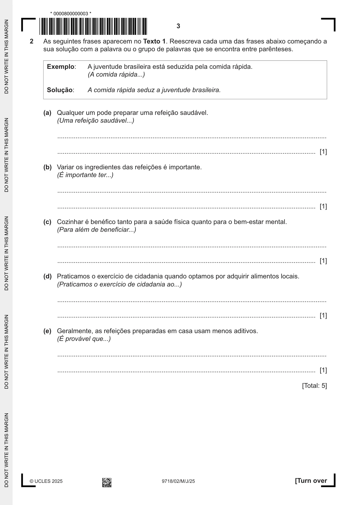 Cambridge A Level Portuguese (A Level only) 9718 2025 May/June Paper 2 · Variant 0 question paper, page 3 of 12