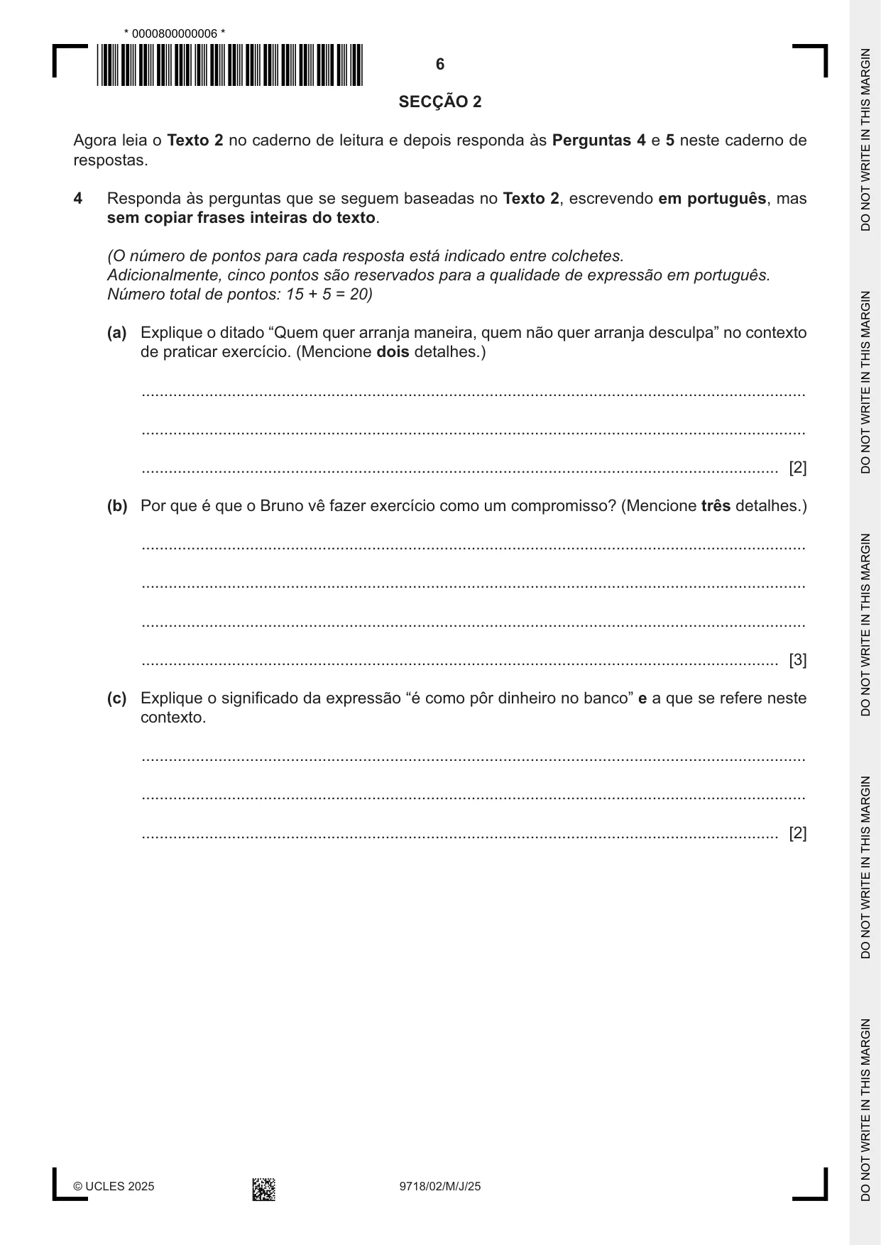 Cambridge A Level Portuguese (A Level only) 9718 2025 May/June Paper 2 · Variant 0 question paper, page 6 of 12