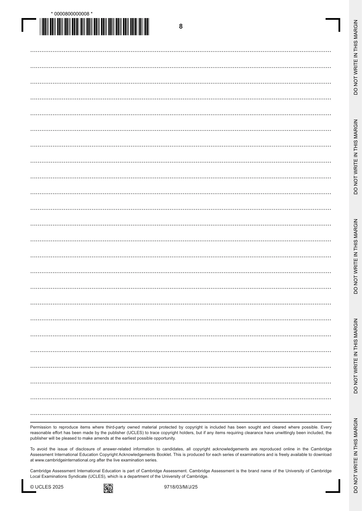 Cambridge A Level Portuguese (A Level only) 9718 2025 May/June Paper 3 · Variant 0 question paper, page 8 of 8