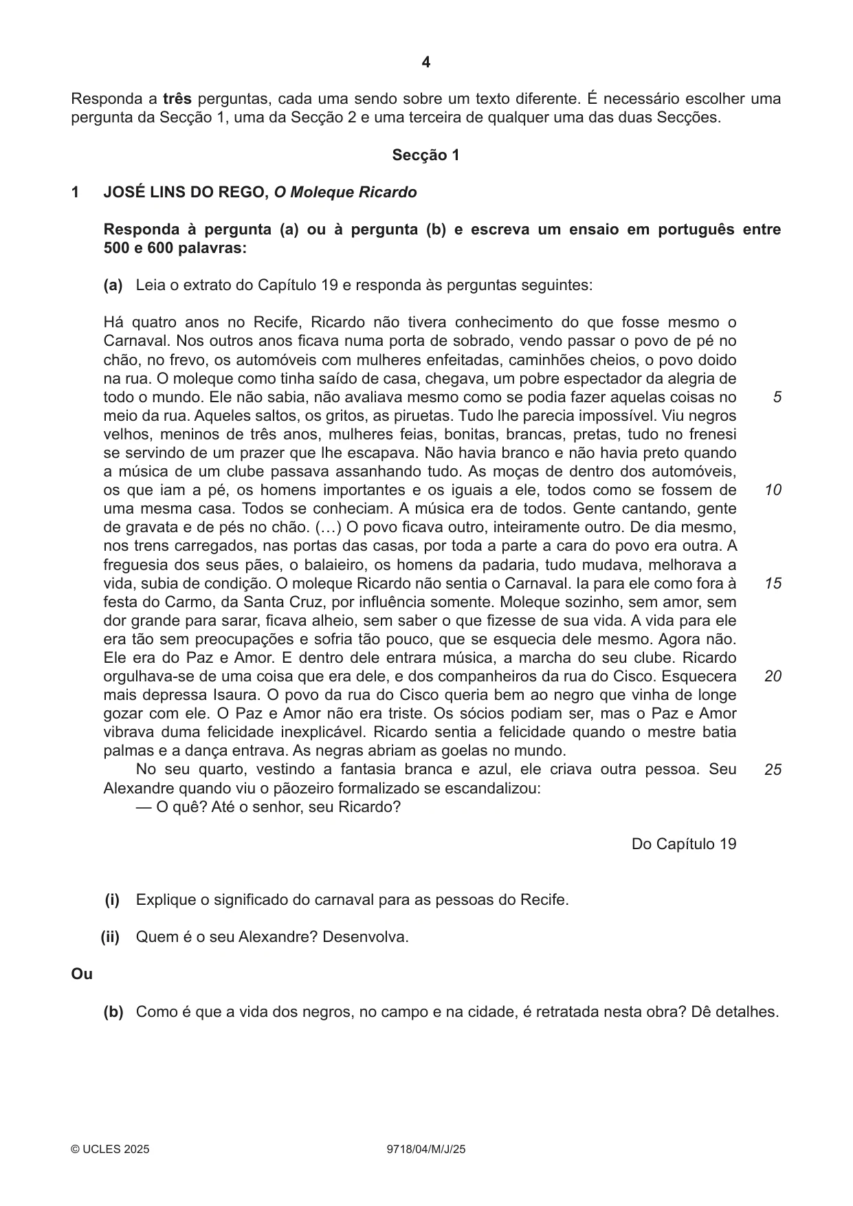 Cambridge A Level Portuguese (A Level only) 9718 2025 May/June Paper 4 · Variant 0 question paper, page 4 of 8
