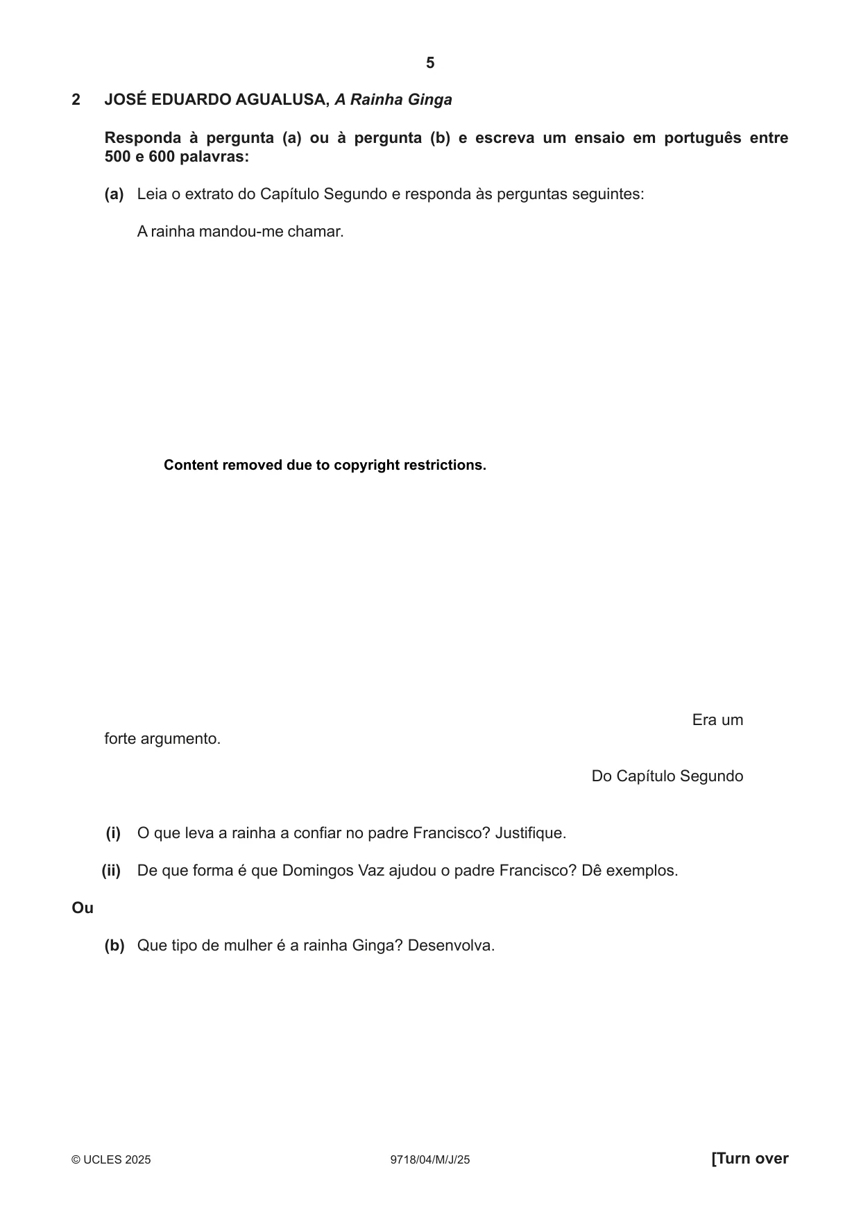 Cambridge A Level Portuguese (A Level only) 9718 2025 May/June Paper 4 · Variant 0 question paper, page 5 of 8