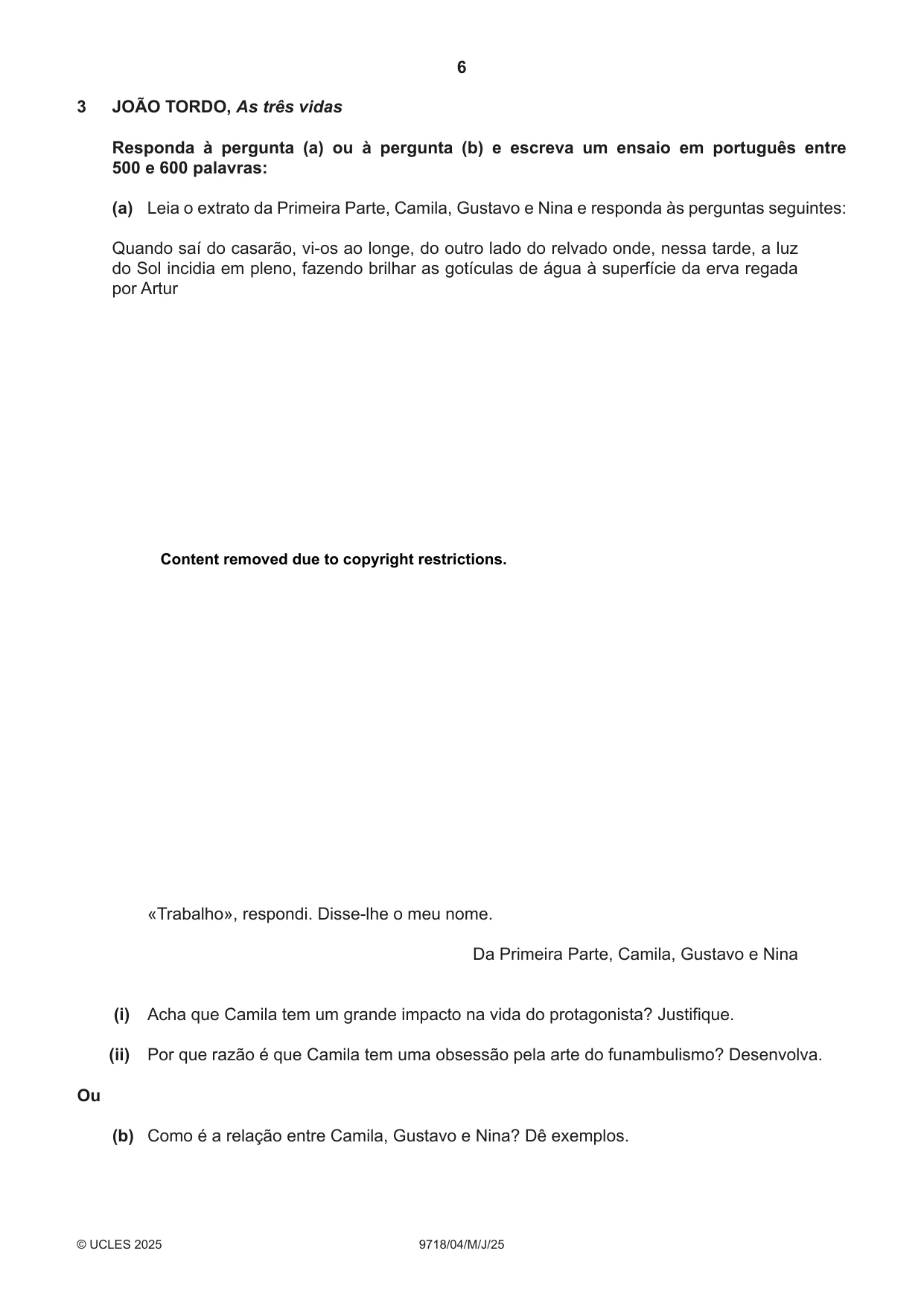 Cambridge A Level Portuguese (A Level only) 9718 2025 May/June Paper 4 · Variant 0 question paper, page 6 of 8