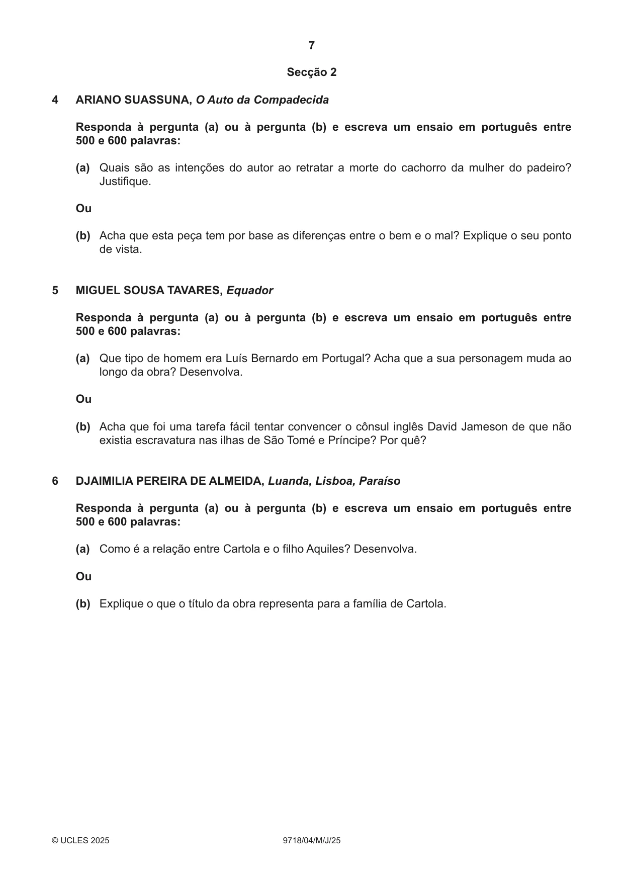 Cambridge A Level Portuguese (A Level only) 9718 2025 May/June Paper 4 · Variant 0 question paper, page 7 of 8