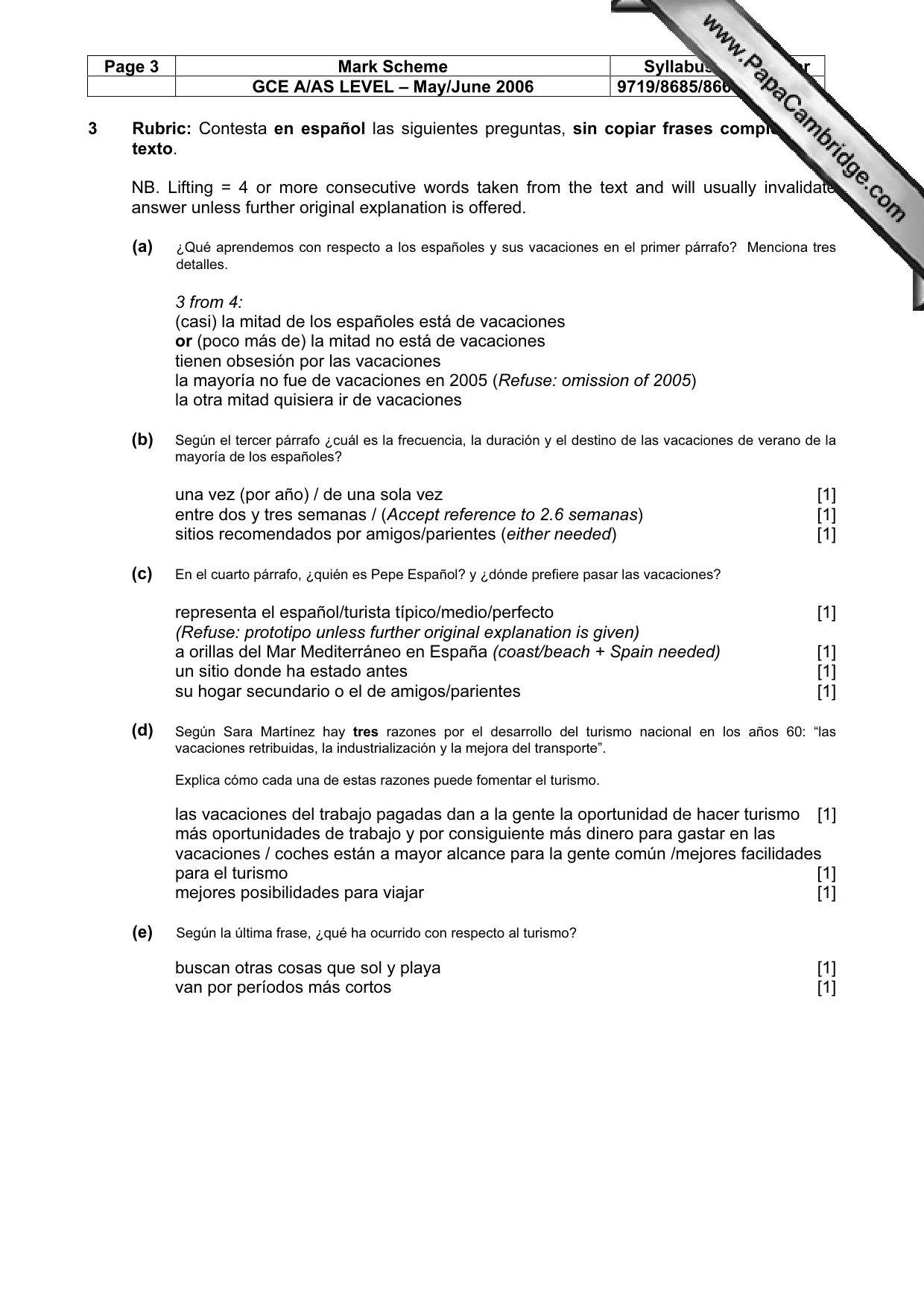 Mark scheme, page 3 of 8