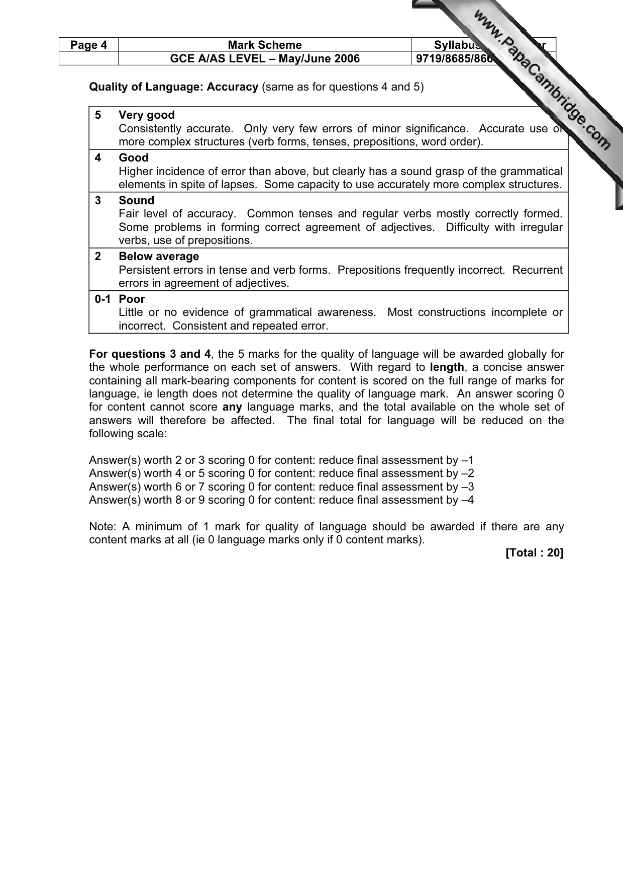 Mark scheme, page 4 of 8