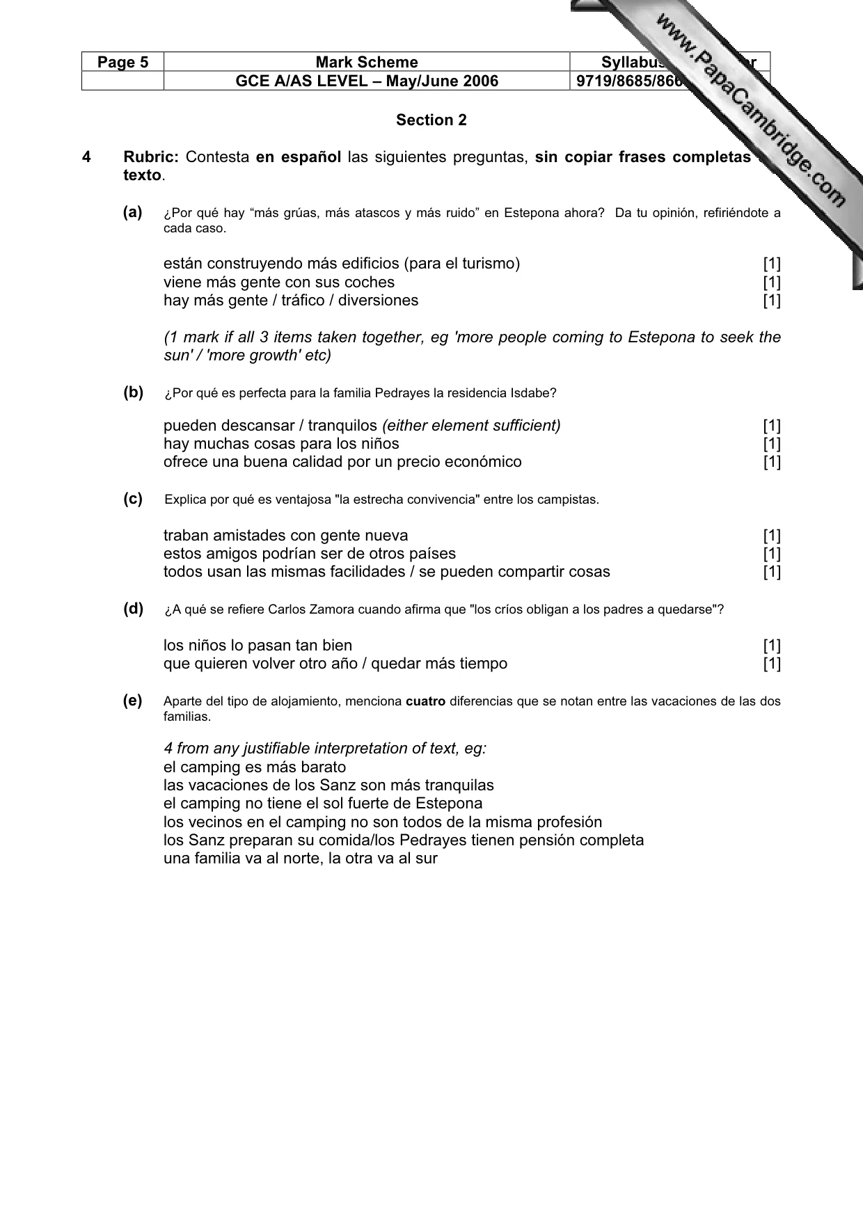 Mark scheme, page 5 of 8