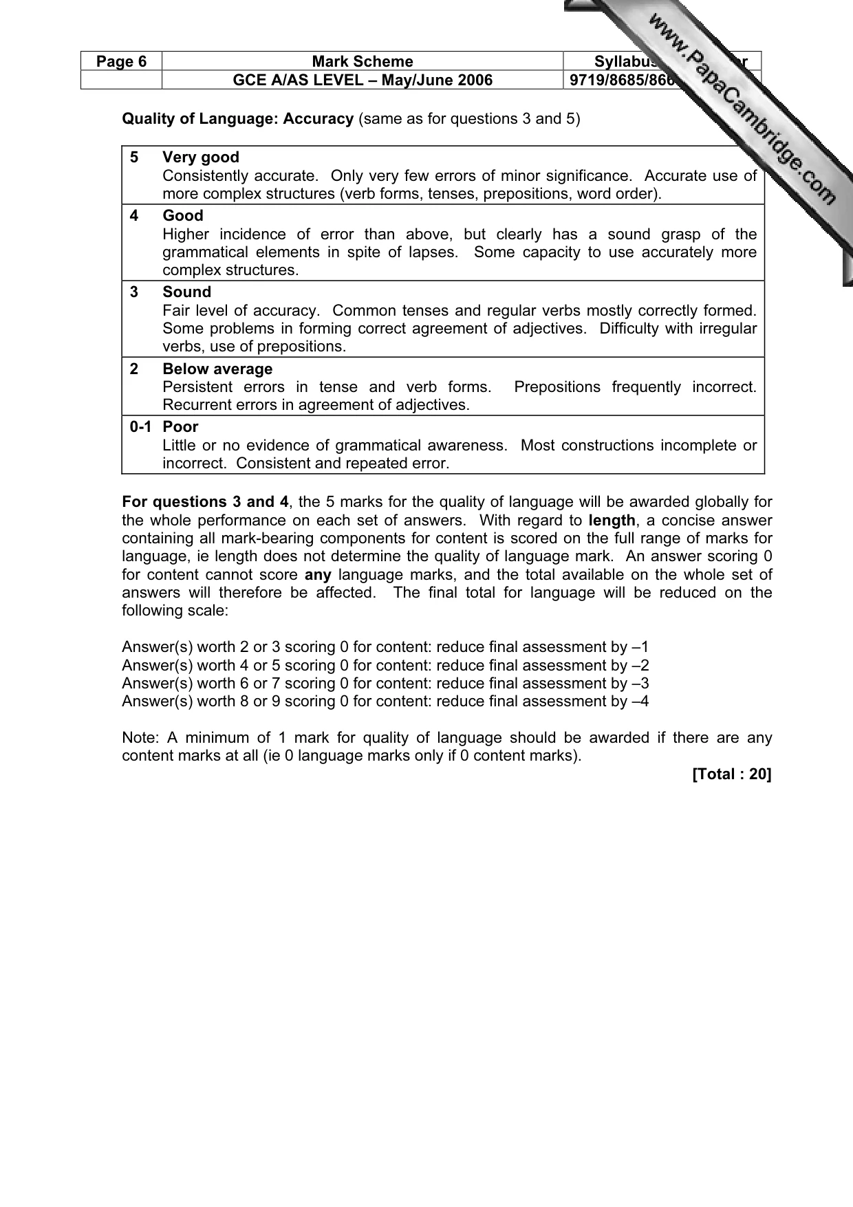 Mark scheme, page 6 of 8