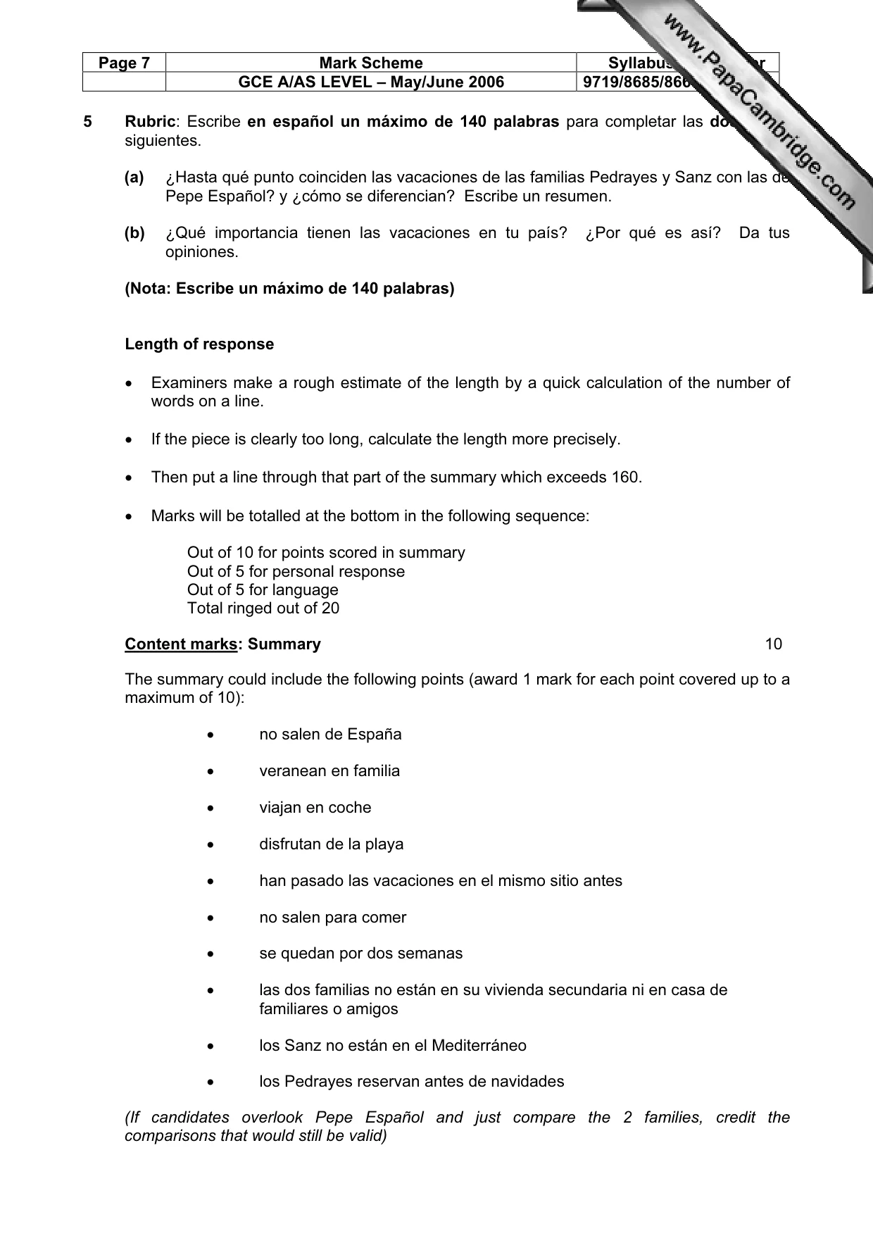 Mark scheme, page 7 of 8