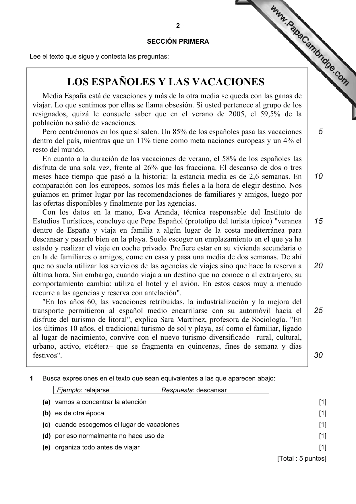 Cambridge A Level Spanish (A Level only) 9719 2006 May/June Paper 2 · Variant 1 question paper, page 2 of 8