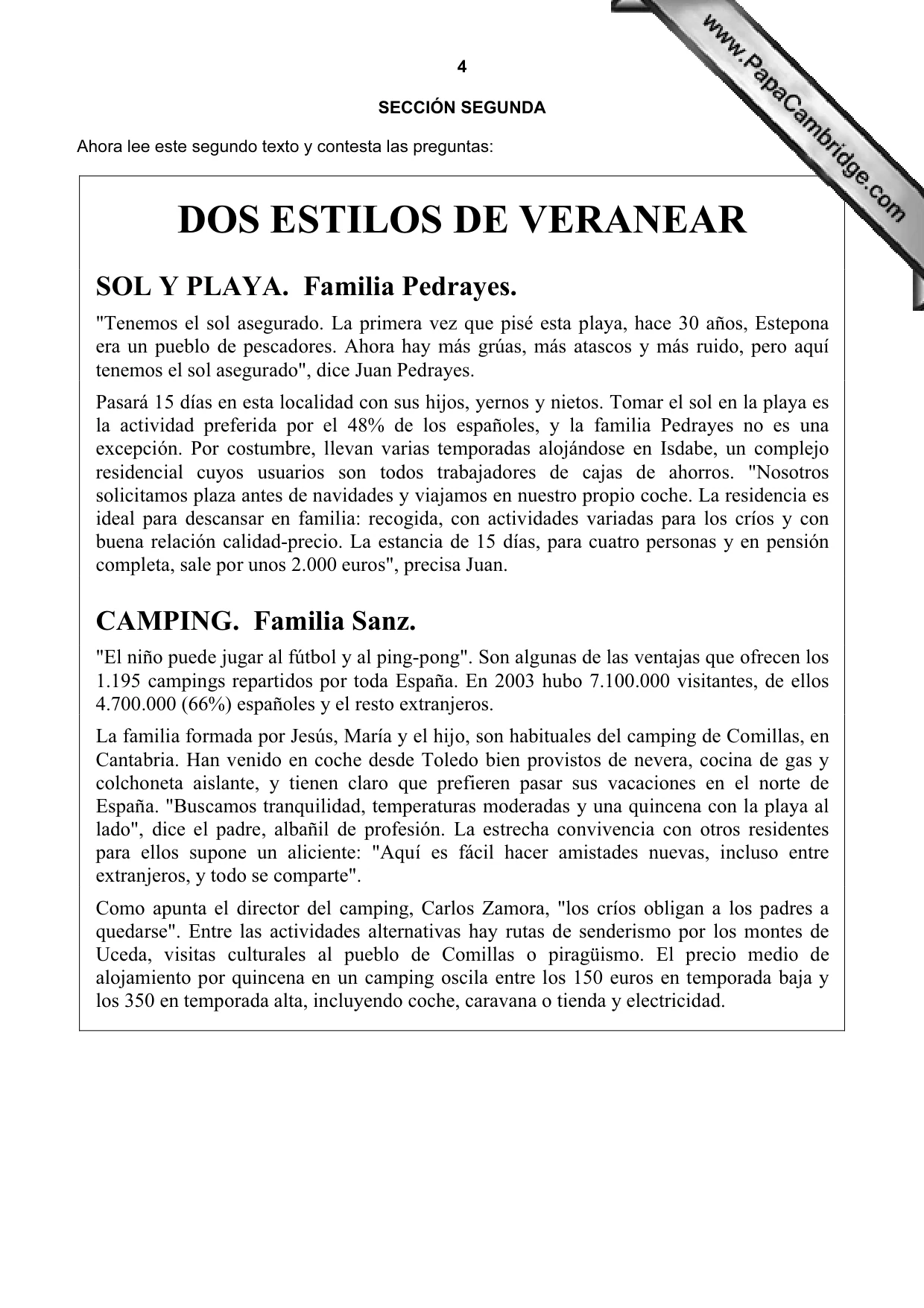 Cambridge A Level Spanish (A Level only) 9719 2006 May/June Paper 2 · Variant 1 question paper, page 4 of 8