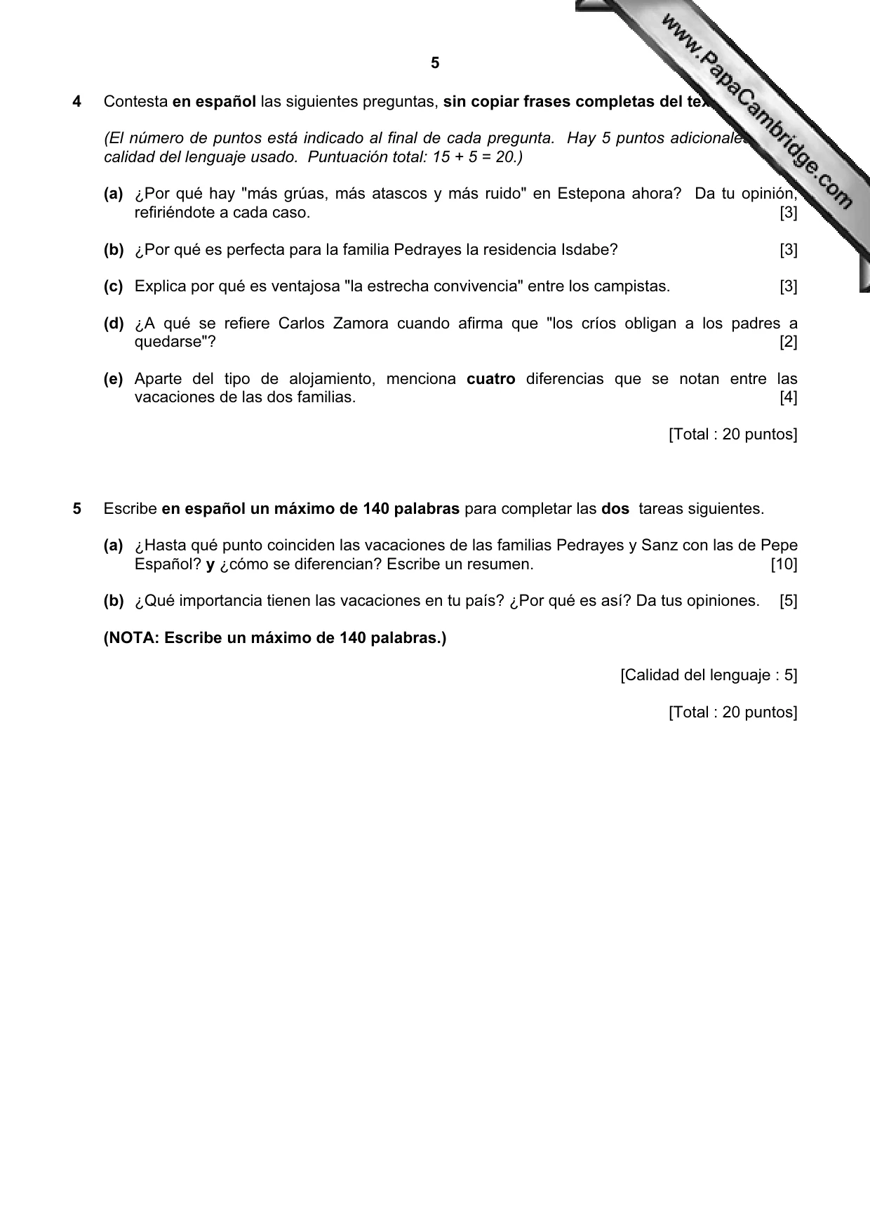 Cambridge A Level Spanish (A Level only) 9719 2006 May/June Paper 2 · Variant 1 question paper, page 5 of 8