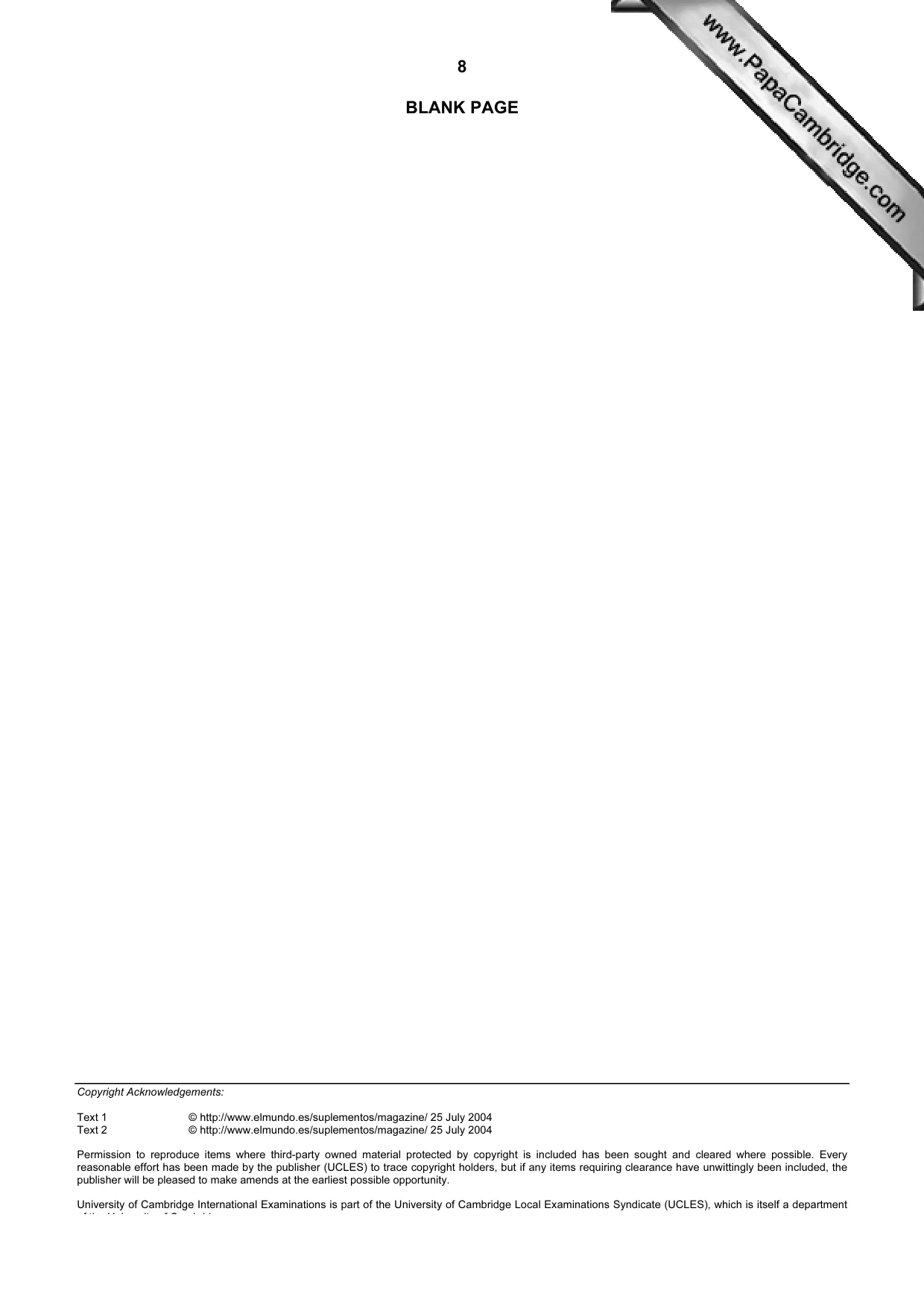 Cambridge A Level Spanish (A Level only) 9719 2006 May/June Paper 2 · Variant 1 question paper, page 8 of 8
