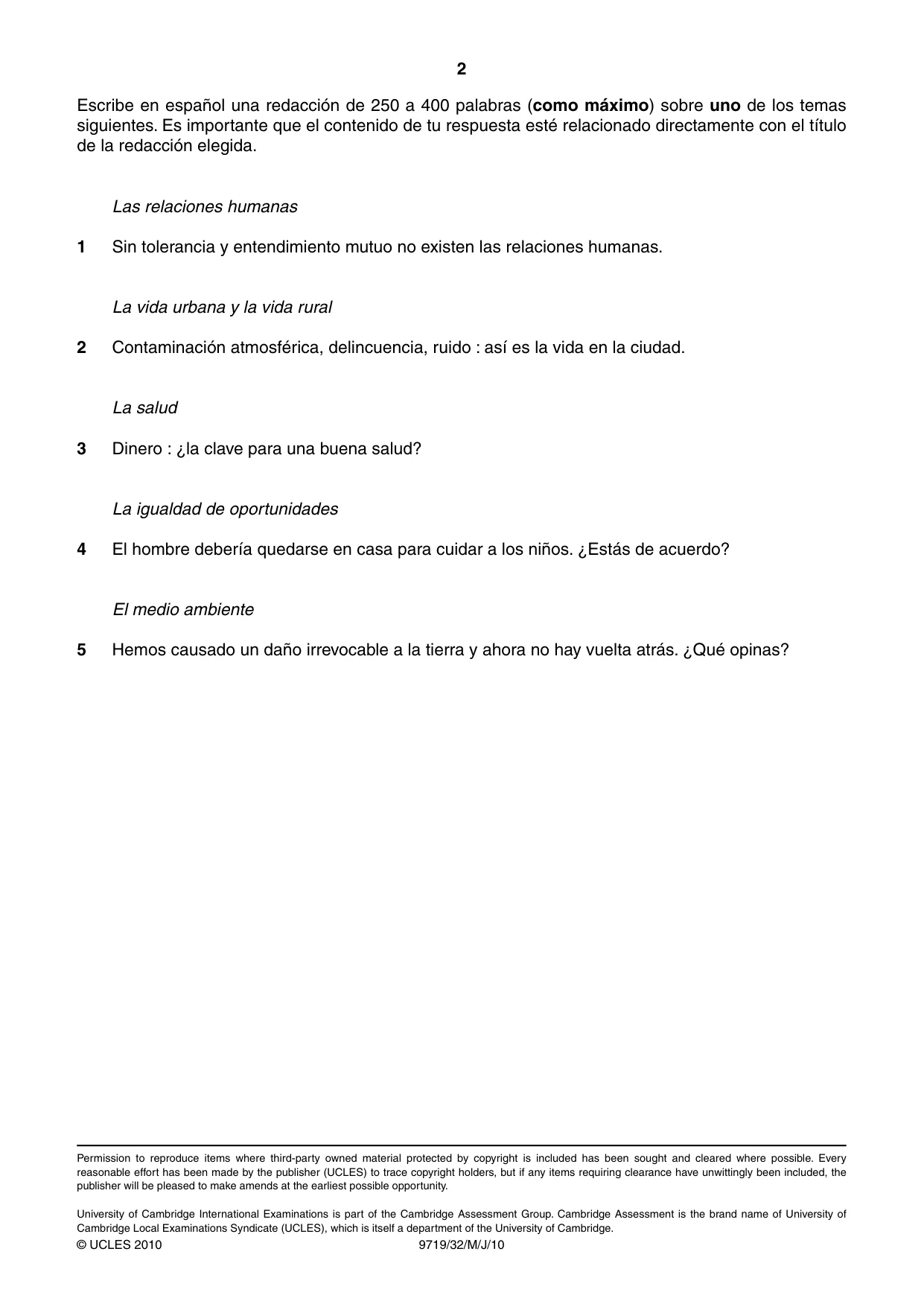 Cambridge A Level Spanish (A Level only) 9719 2010 May/June Paper 3 · Variant 2 question paper, page 2 of 2