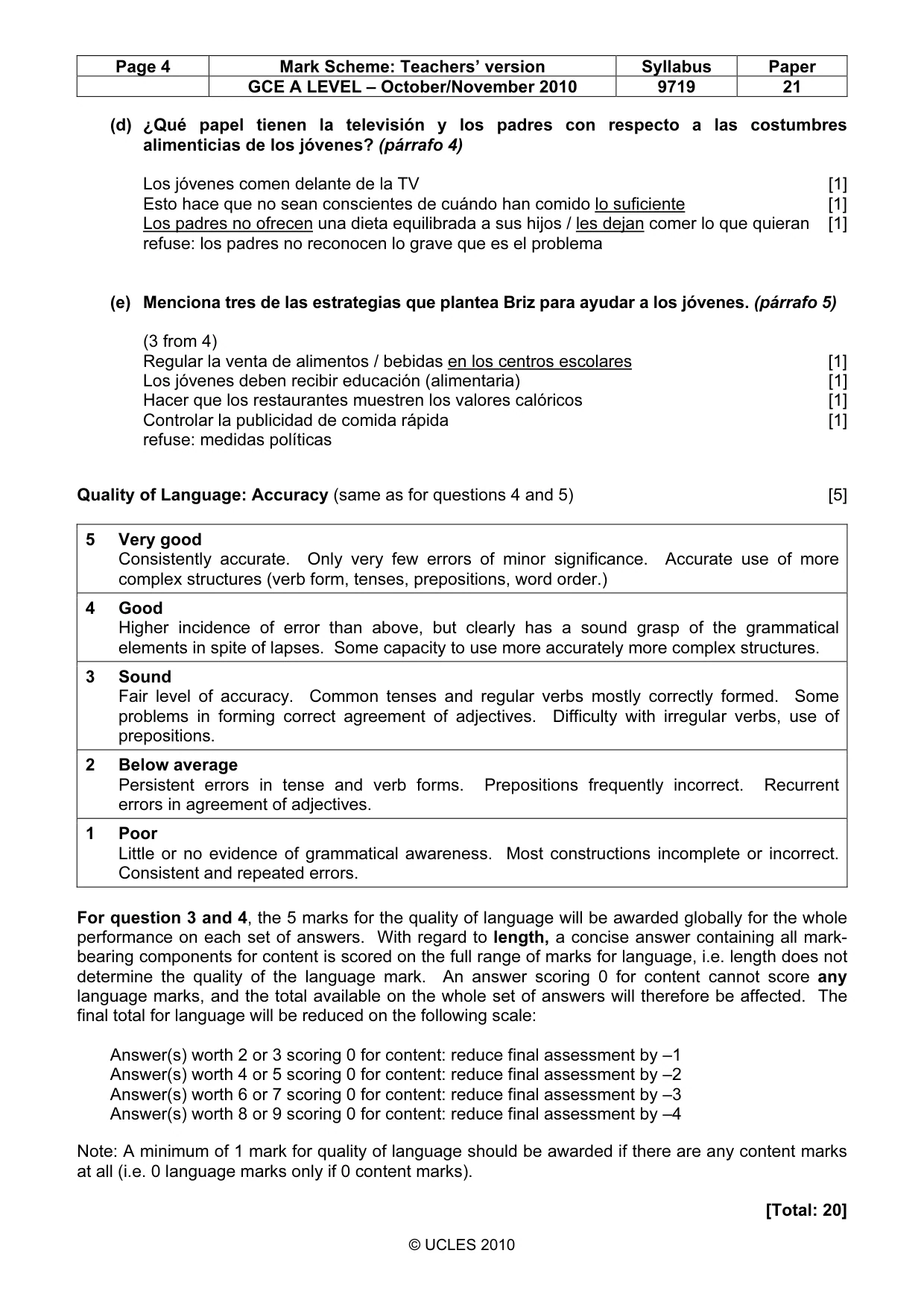 Mark scheme, page 4 of 8