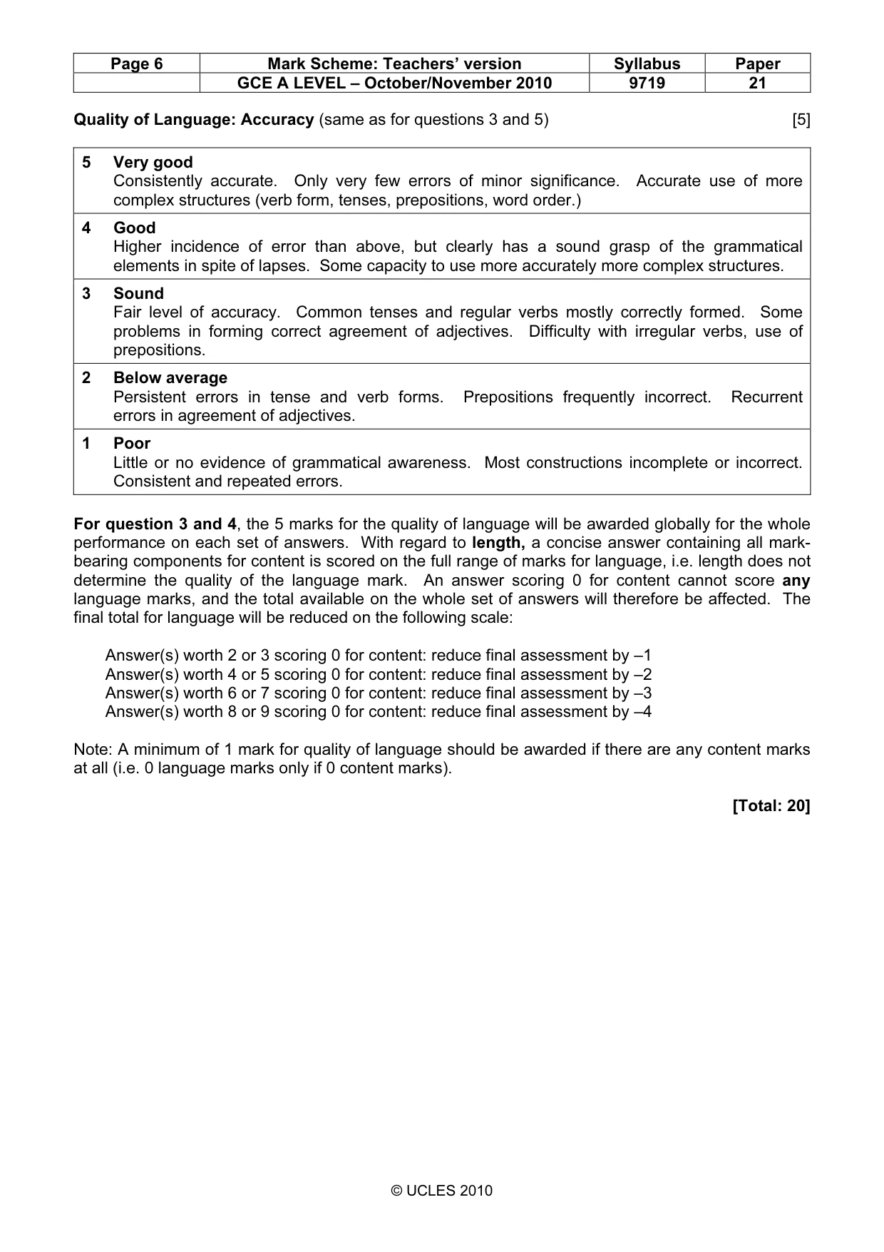 Mark scheme, page 6 of 8