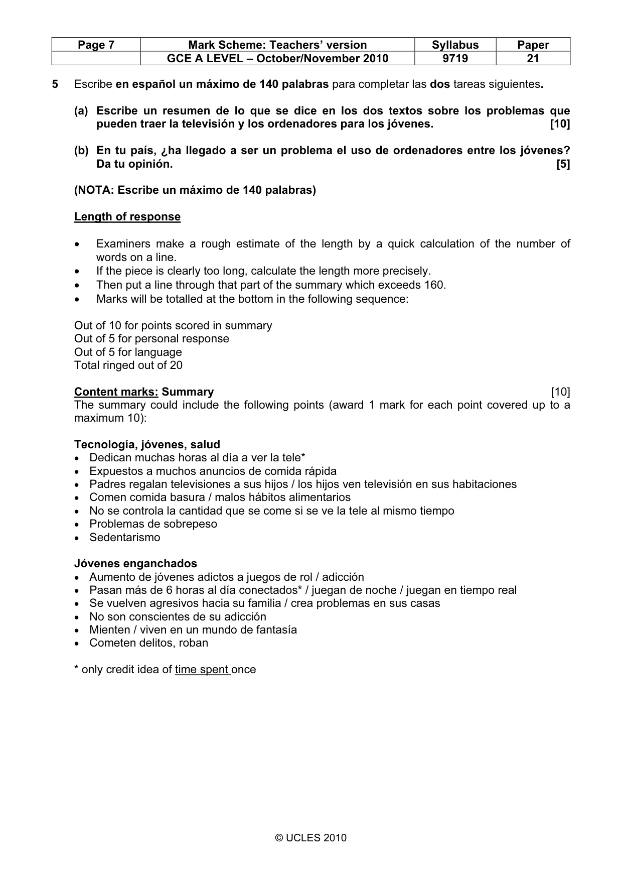 Mark scheme, page 7 of 8
