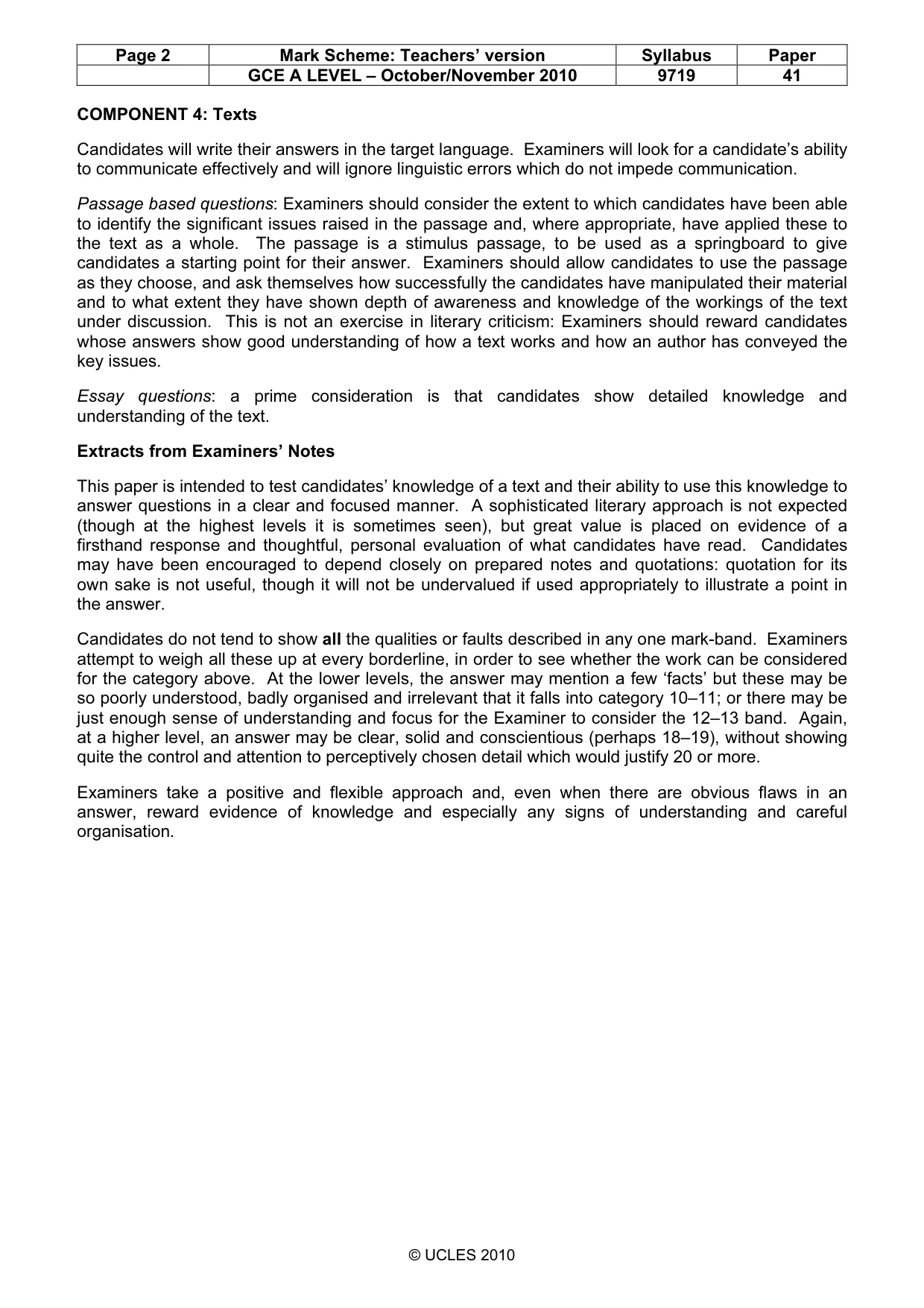 Mark scheme, page 2 of 3