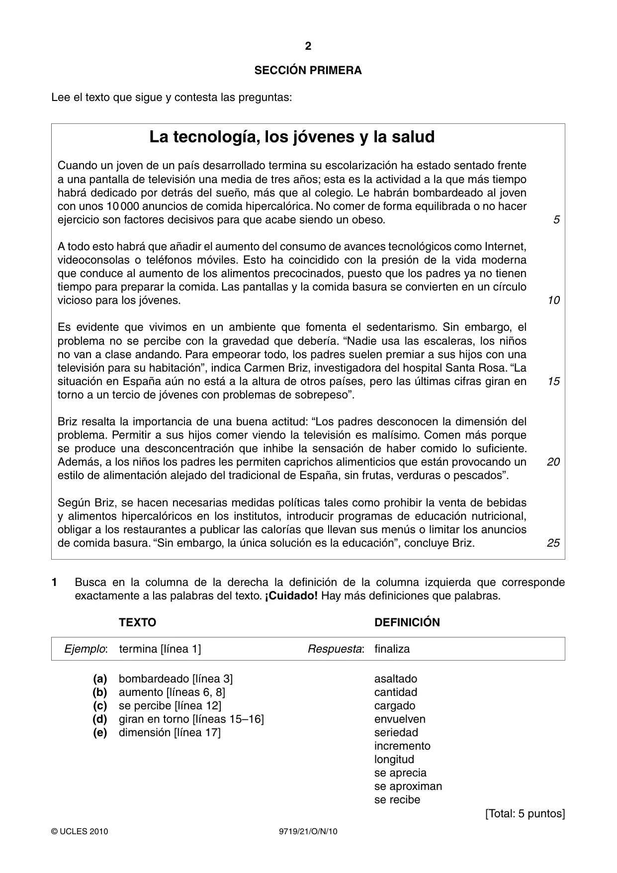 Cambridge A Level Spanish (A Level only) 9719 2010 Oct/Nov Paper 2 · Variant 1 question paper, page 2 of 8