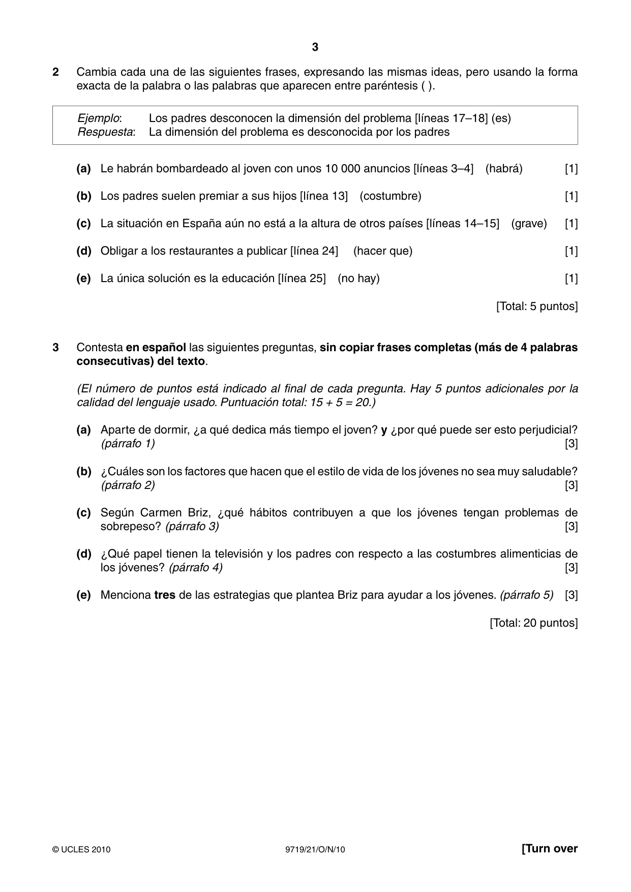 Cambridge A Level Spanish (A Level only) 9719 2010 Oct/Nov Paper 2 · Variant 1 question paper, page 3 of 8