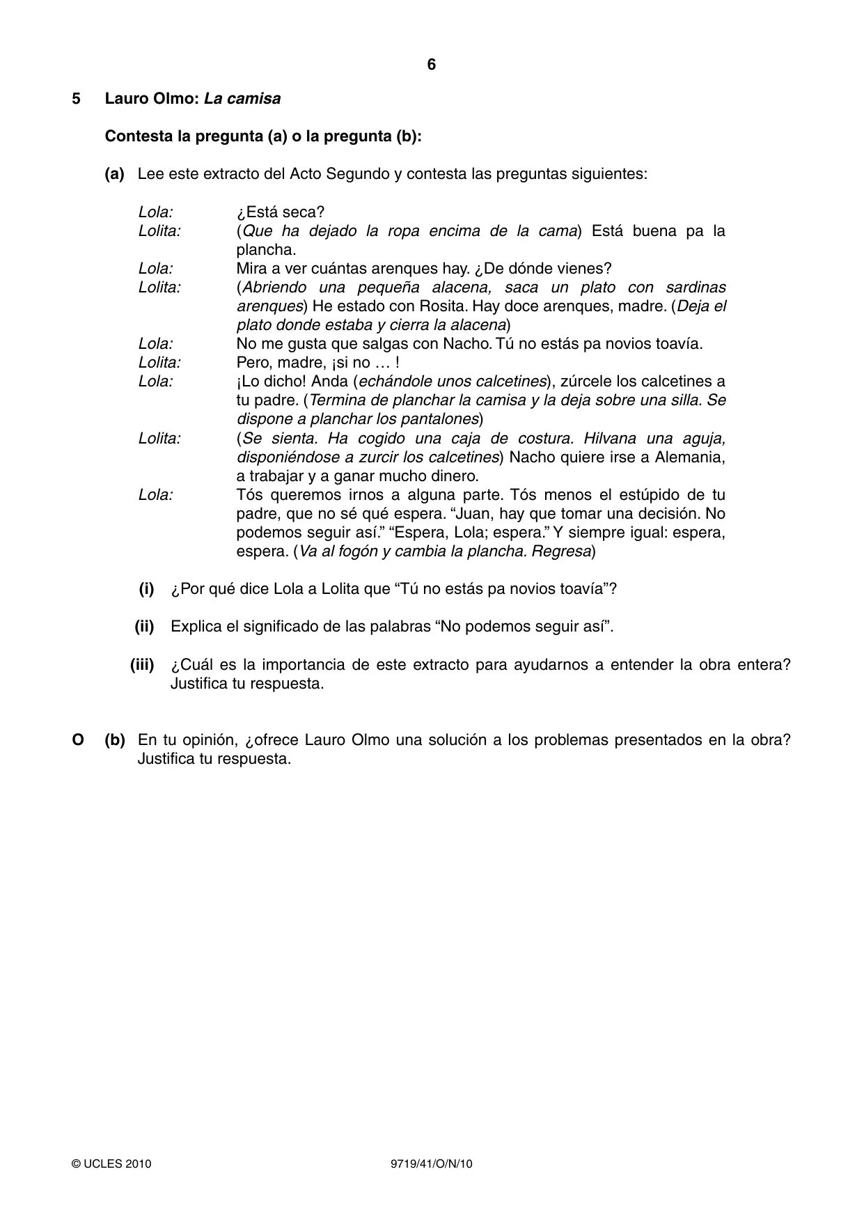 Cambridge A Level Spanish (A Level only) 9719 2010 Oct/Nov Paper 4 · Variant 1 question paper, page 6 of 8