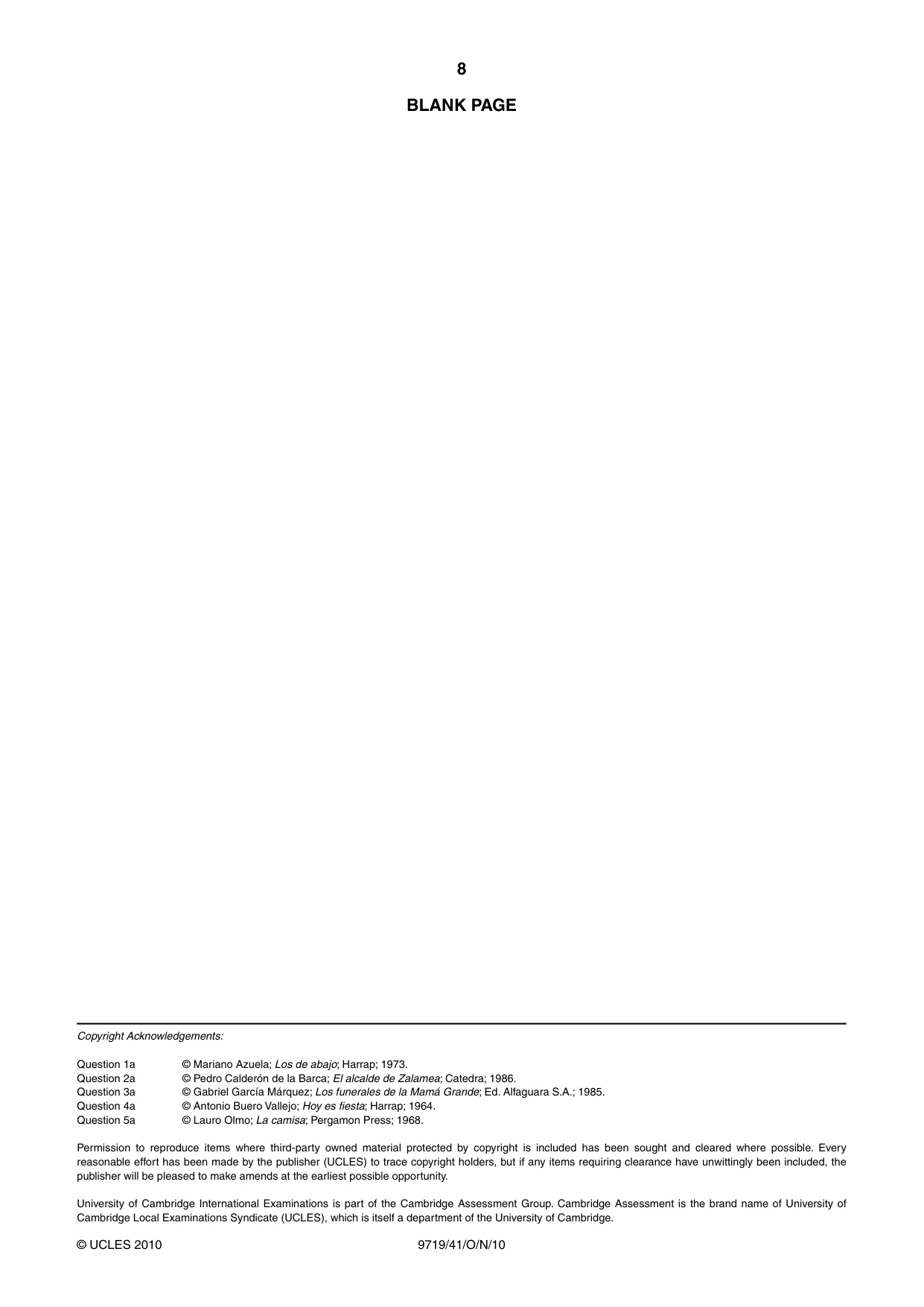 Cambridge A Level Spanish (A Level only) 9719 2010 Oct/Nov Paper 4 · Variant 1 question paper, page 8 of 8