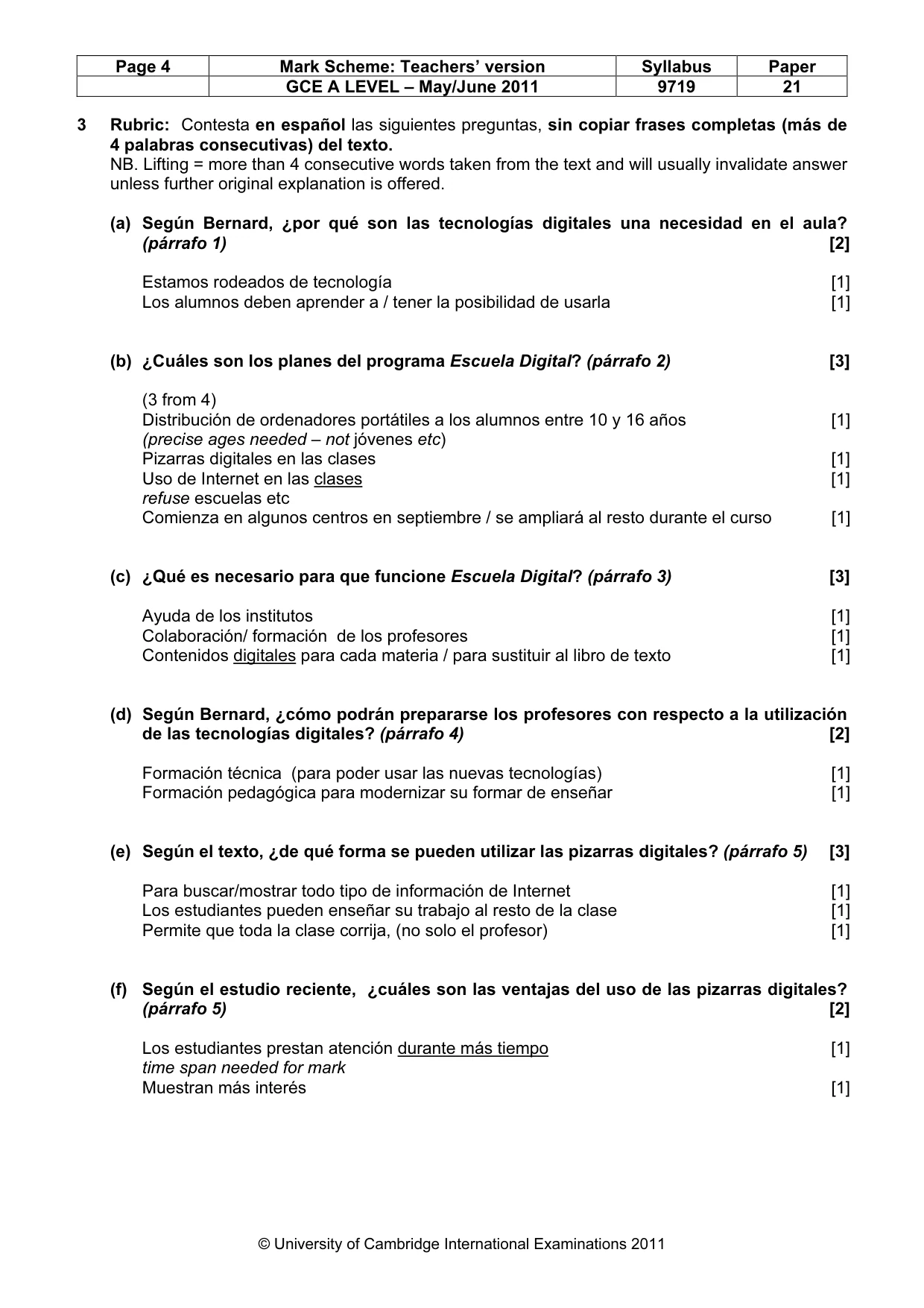 Mark scheme, page 4 of 9