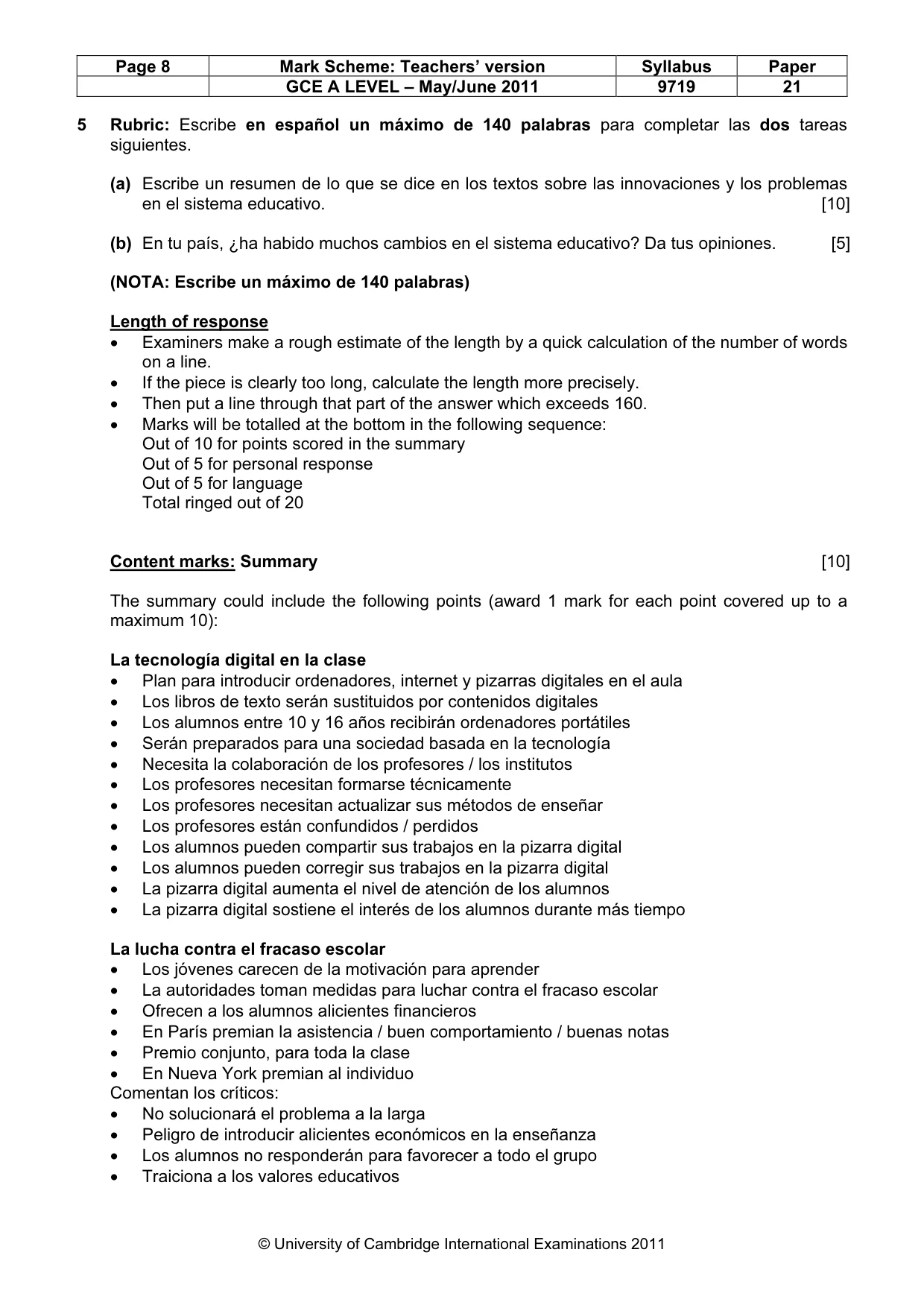 Mark scheme, page 8 of 9