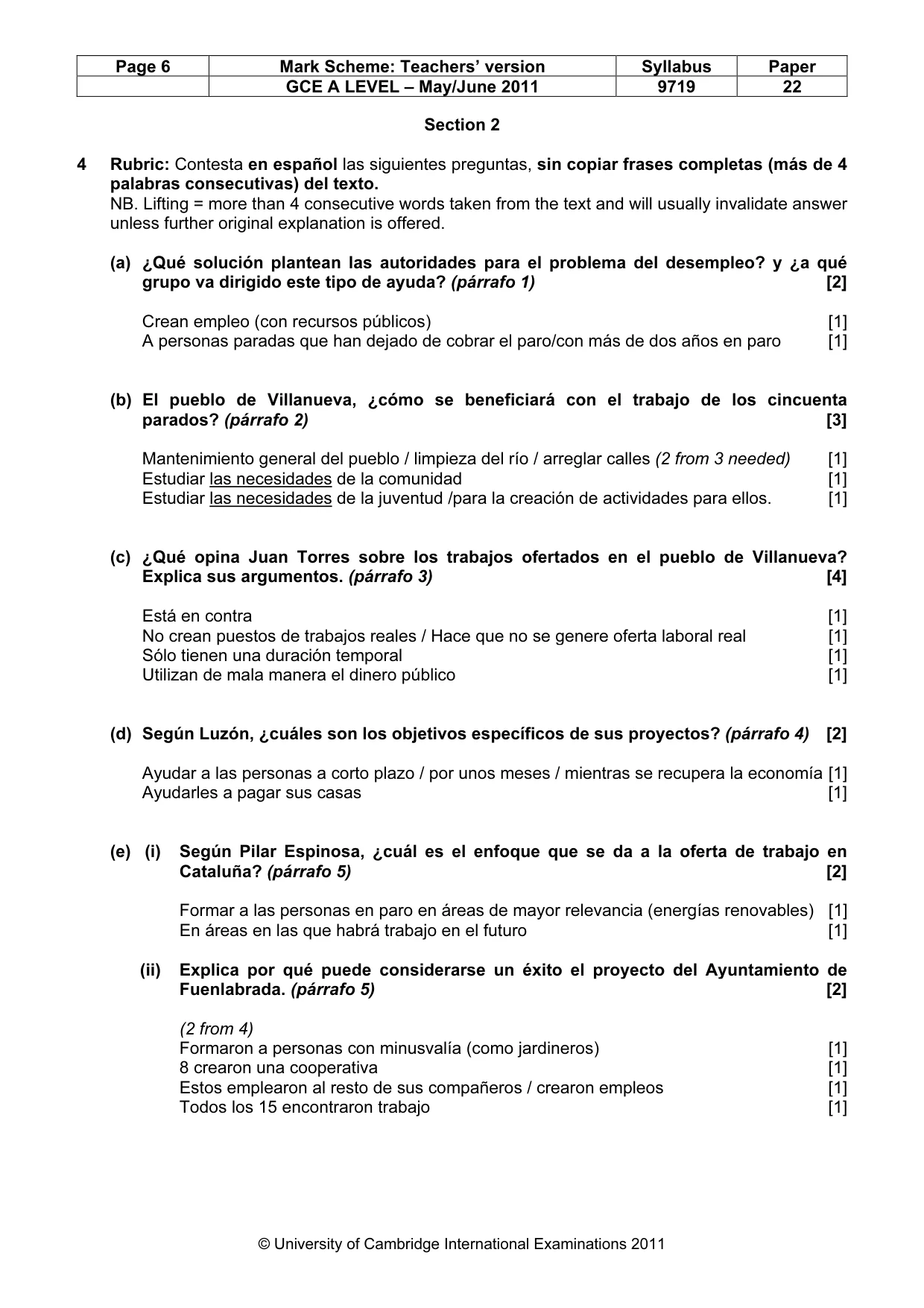 Mark scheme, page 6 of 9