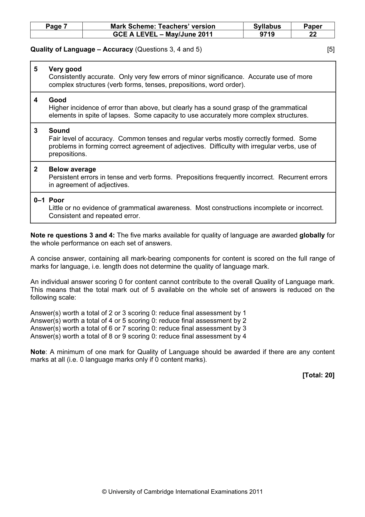 Mark scheme, page 7 of 9
