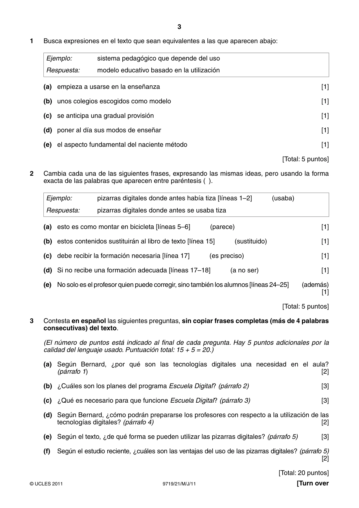 Cambridge A Level Spanish (A Level only) 9719 2011 May/June Paper 2 · Variant 1 question paper, page 3 of 8