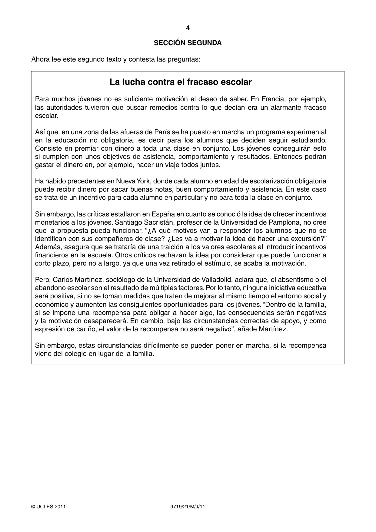 Cambridge A Level Spanish (A Level only) 9719 2011 May/June Paper 2 · Variant 1 question paper, page 4 of 8
