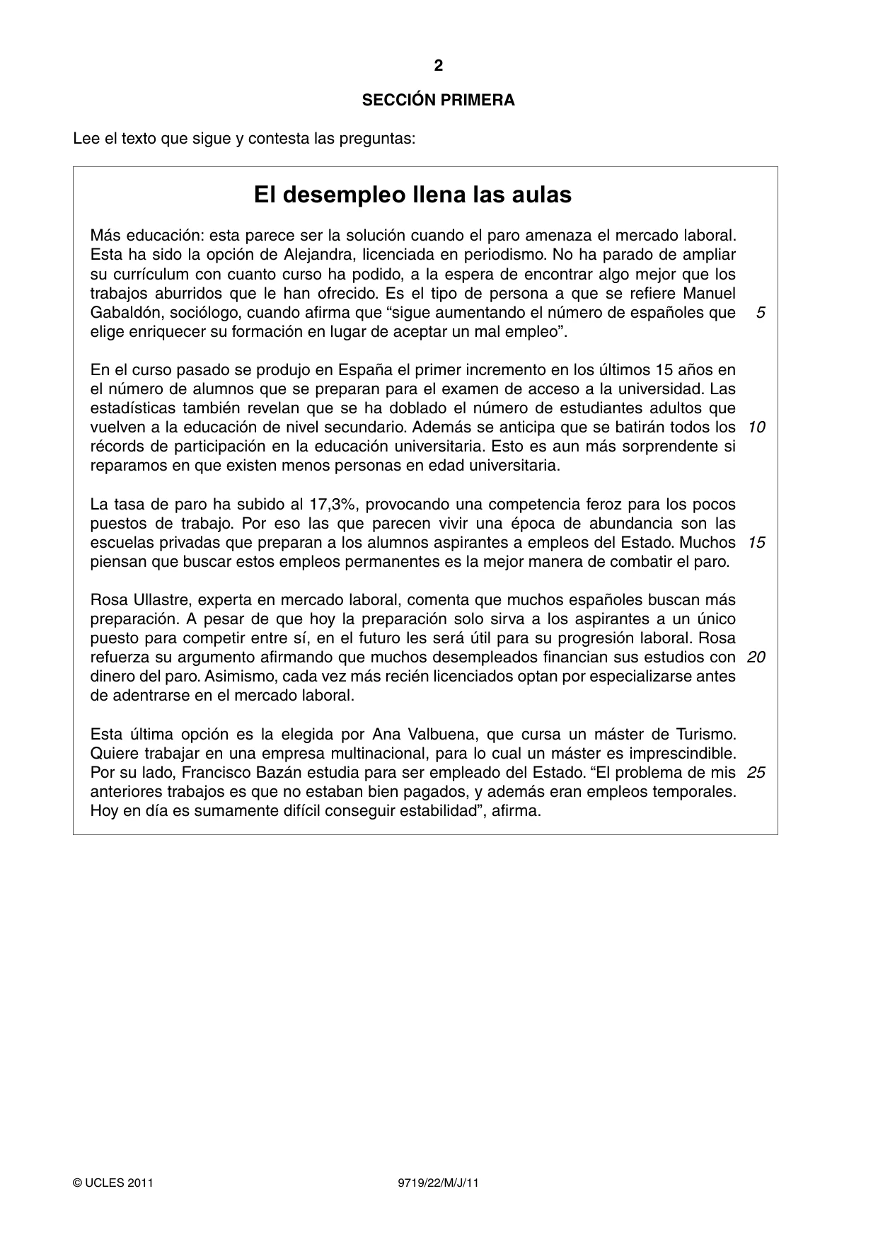 Cambridge A Level Spanish (A Level only) 9719 2011 May/June Paper 2 · Variant 2 question paper, page 2 of 8