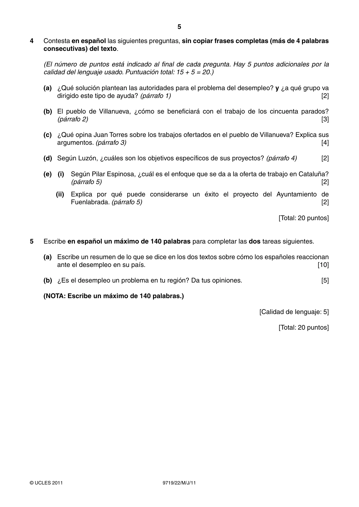 Cambridge A Level Spanish (A Level only) 9719 2011 May/June Paper 2 · Variant 2 question paper, page 5 of 8