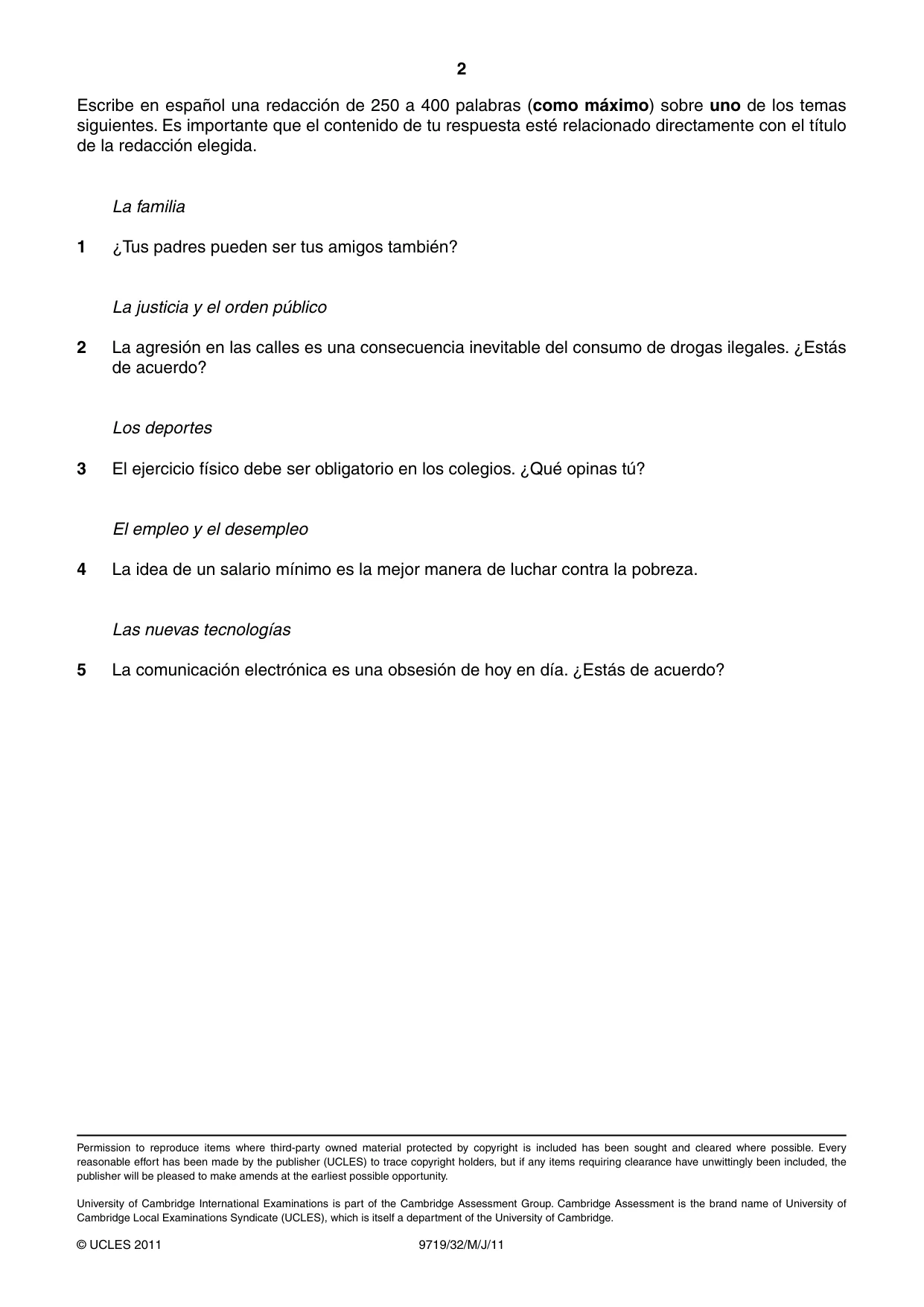 Cambridge A Level Spanish (A Level only) 9719 2011 May/June Paper 3 · Variant 2 question paper, page 2 of 2