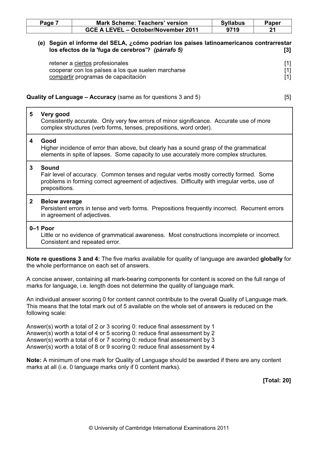 Mark scheme, page 7 of 9