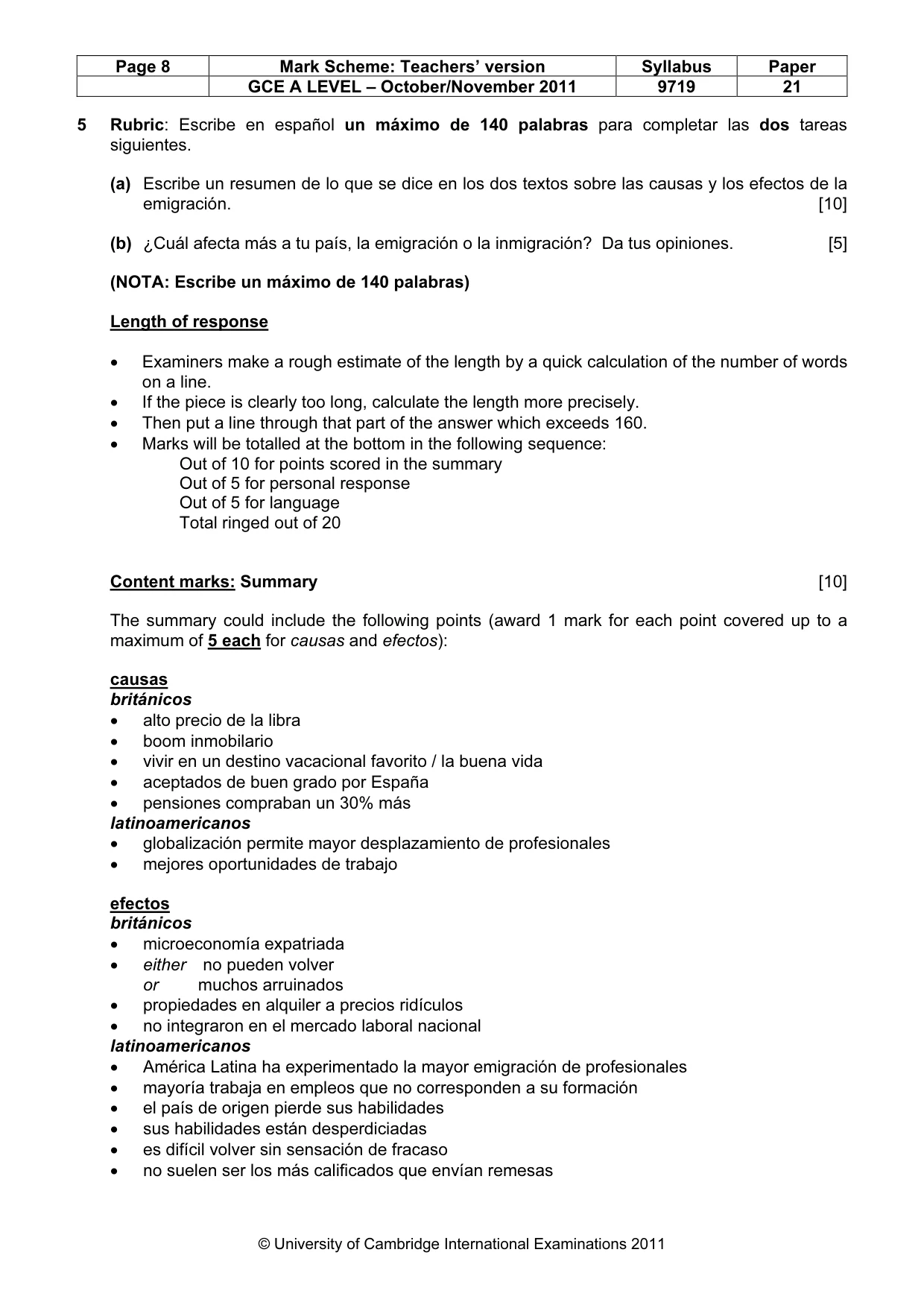 Mark scheme, page 8 of 9