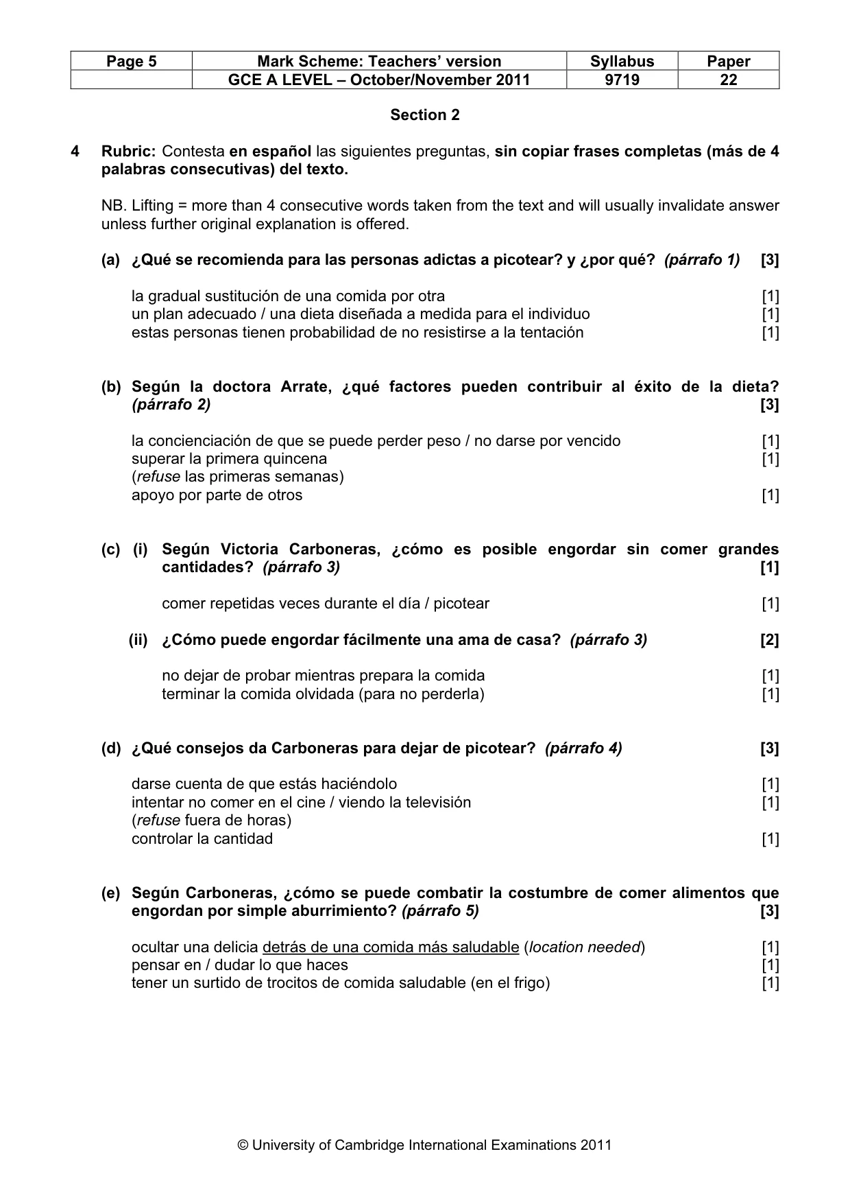 Mark scheme, page 5 of 8