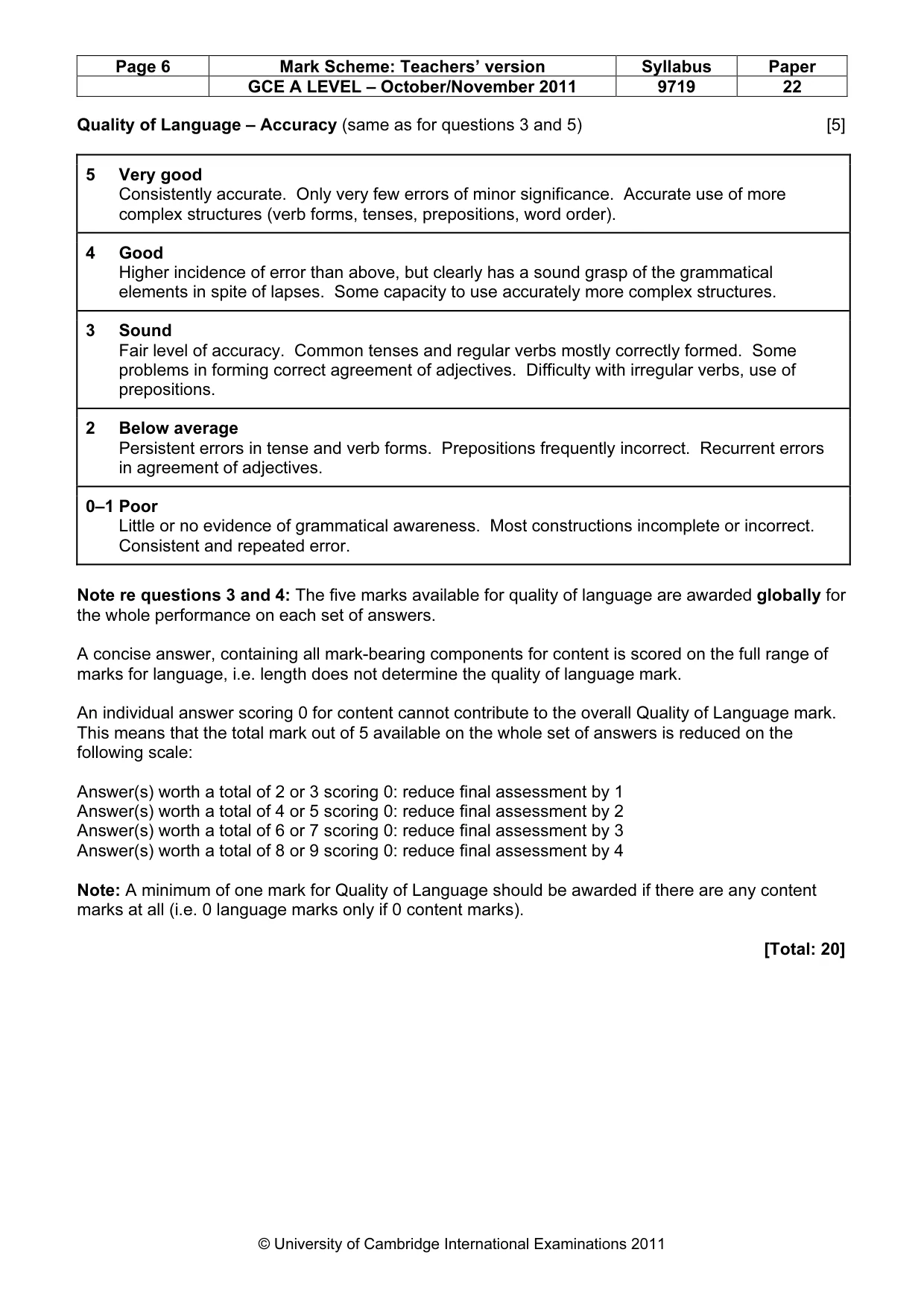 Mark scheme, page 6 of 8