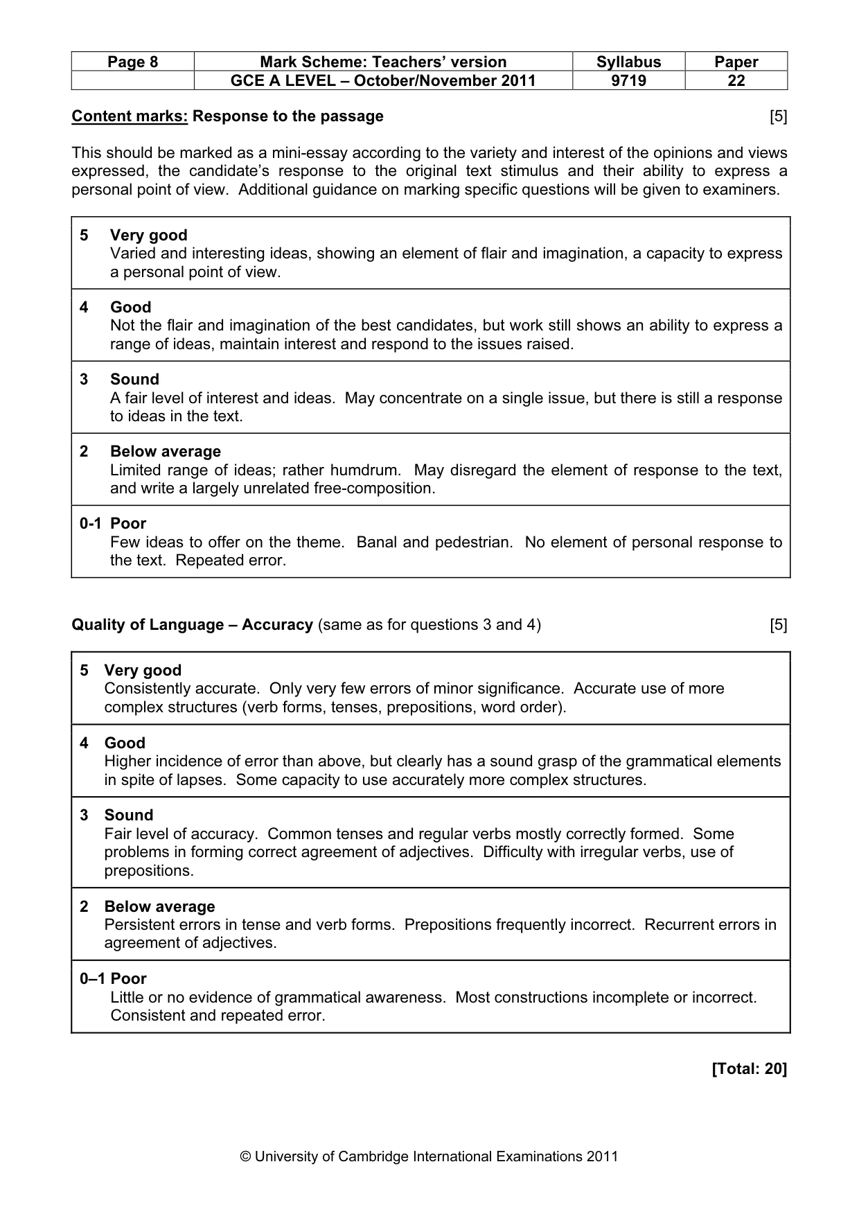 Mark scheme, page 8 of 8