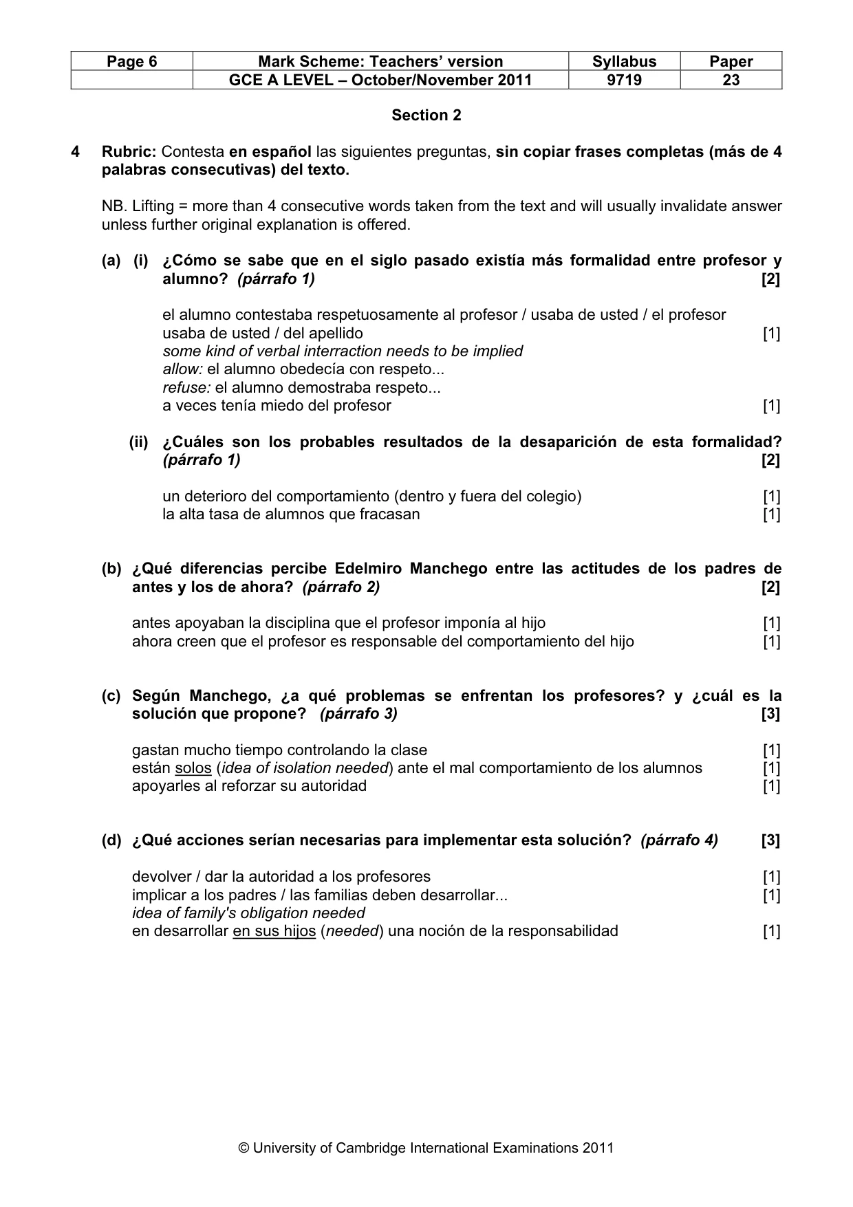 Mark scheme, page 6 of 10